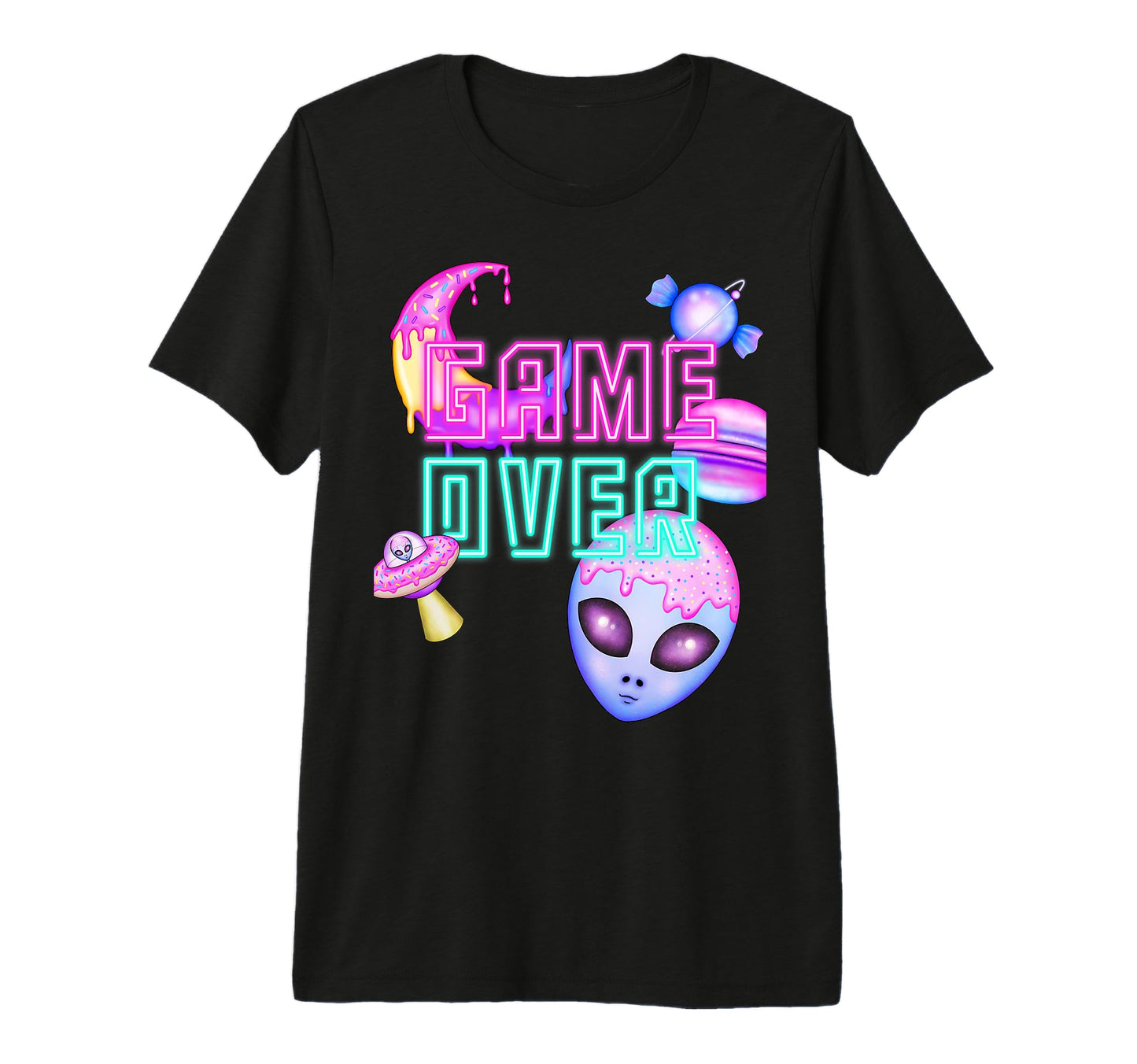 Game Alien Over Donut Galaxy Vaporwave T-Shirt - Novelty Apparel Unisex - T-Shirt, Sweatshirt, Hoodie