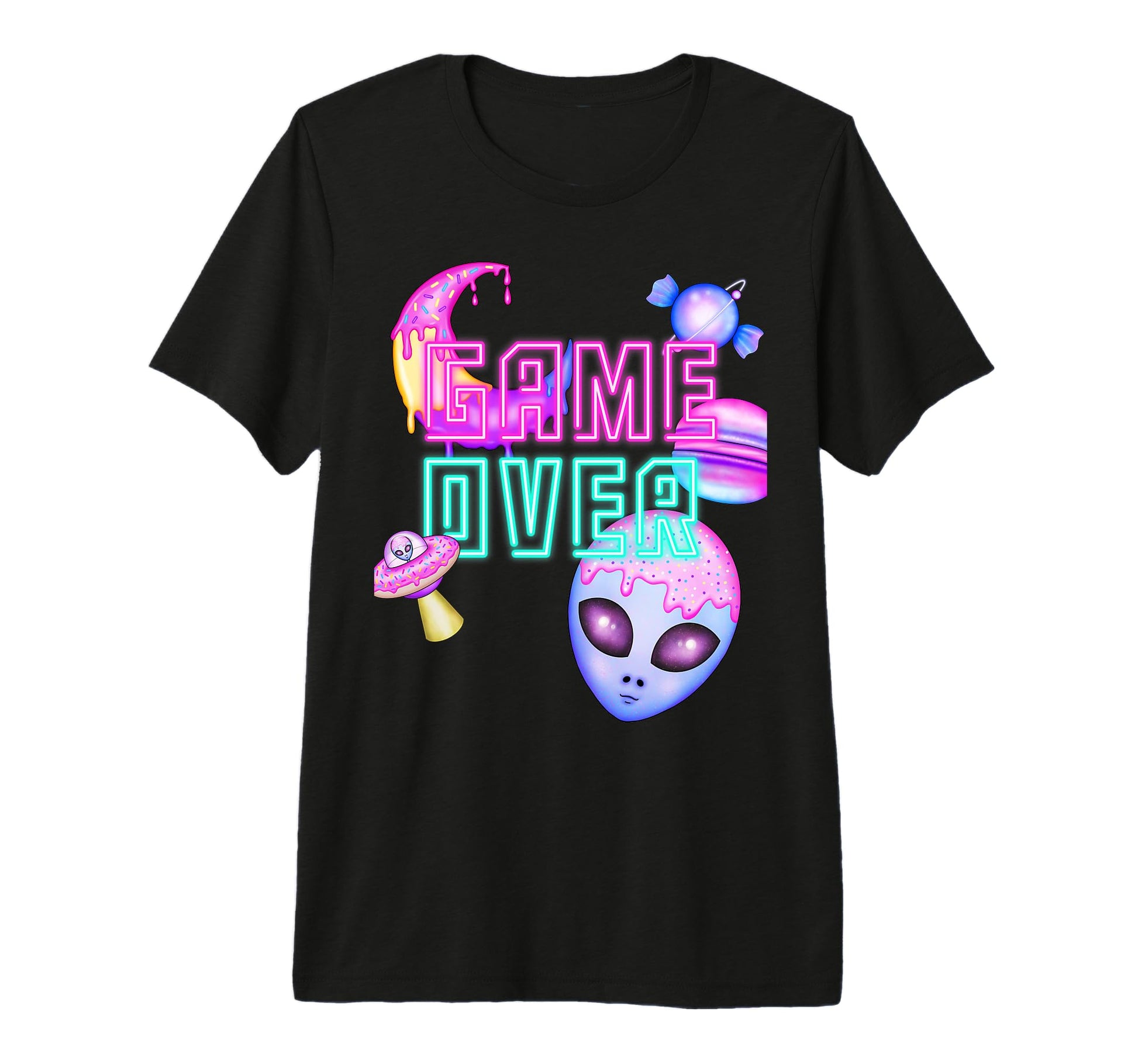 Game Alien Over Donut Galaxy Vaporwave T-Shirt - Novelty Apparel Unisex - T-Shirt, Sweatshirt, Hoodie