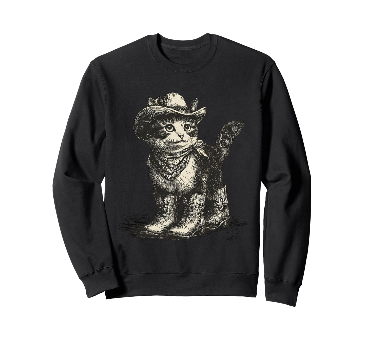 Cat Cowboy Western Country Cowgirl Sweatshirt - Trendy Graphic Unisex - T-Shirt, Sweatshirt, Hoodie