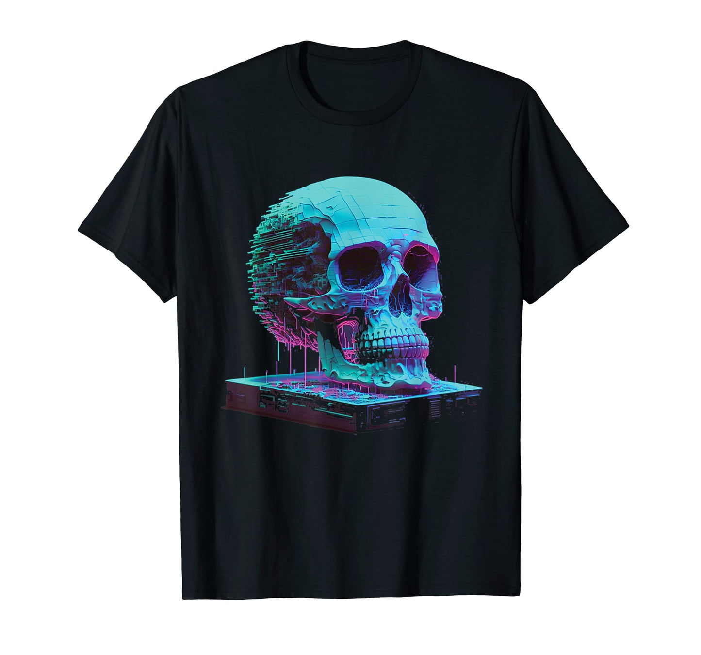 Glitch Skull Vaporwave Aesthetic T-Shirt - Casual Everyday Wear Unisex - T-Shirt, Sweatshirt, Hoodie