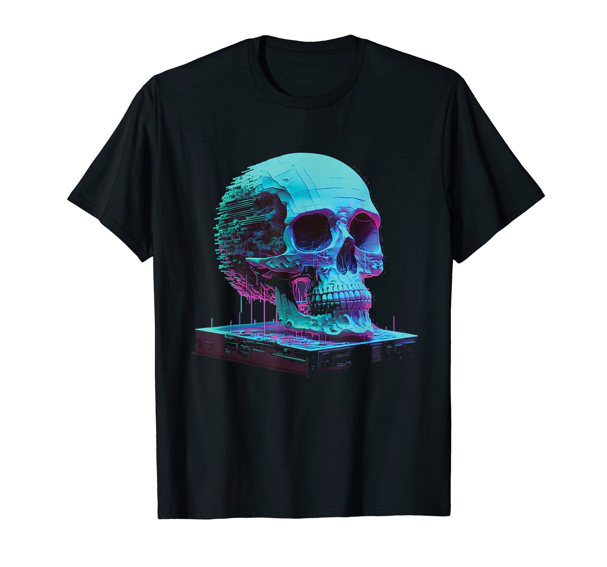 Glitch Skull Vaporwave Aesthetic T-Shirt - Casual Everyday Wear Unisex - T-Shirt, Sweatshirt, Hoodie