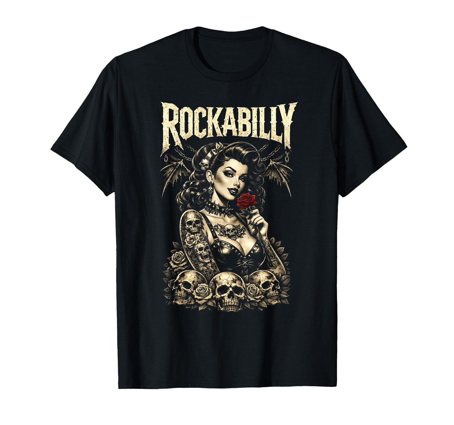 Rockabilly Gothic Pinup Skulls T-Shirt - Graphic Print Men Women - T-Shirt, Sweatshirt, Hoodie