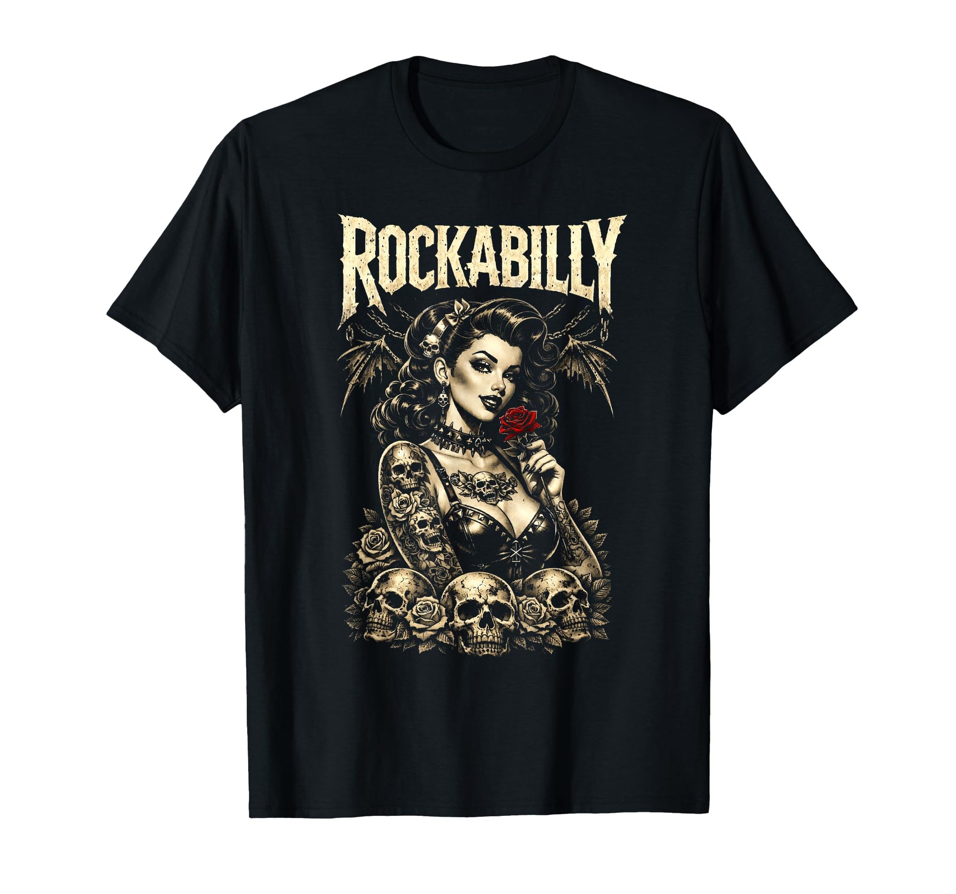 Rockabilly Gothic Pinup Skulls T-Shirt - Graphic Print Men Women - T-Shirt, Sweatshirt, Hoodie