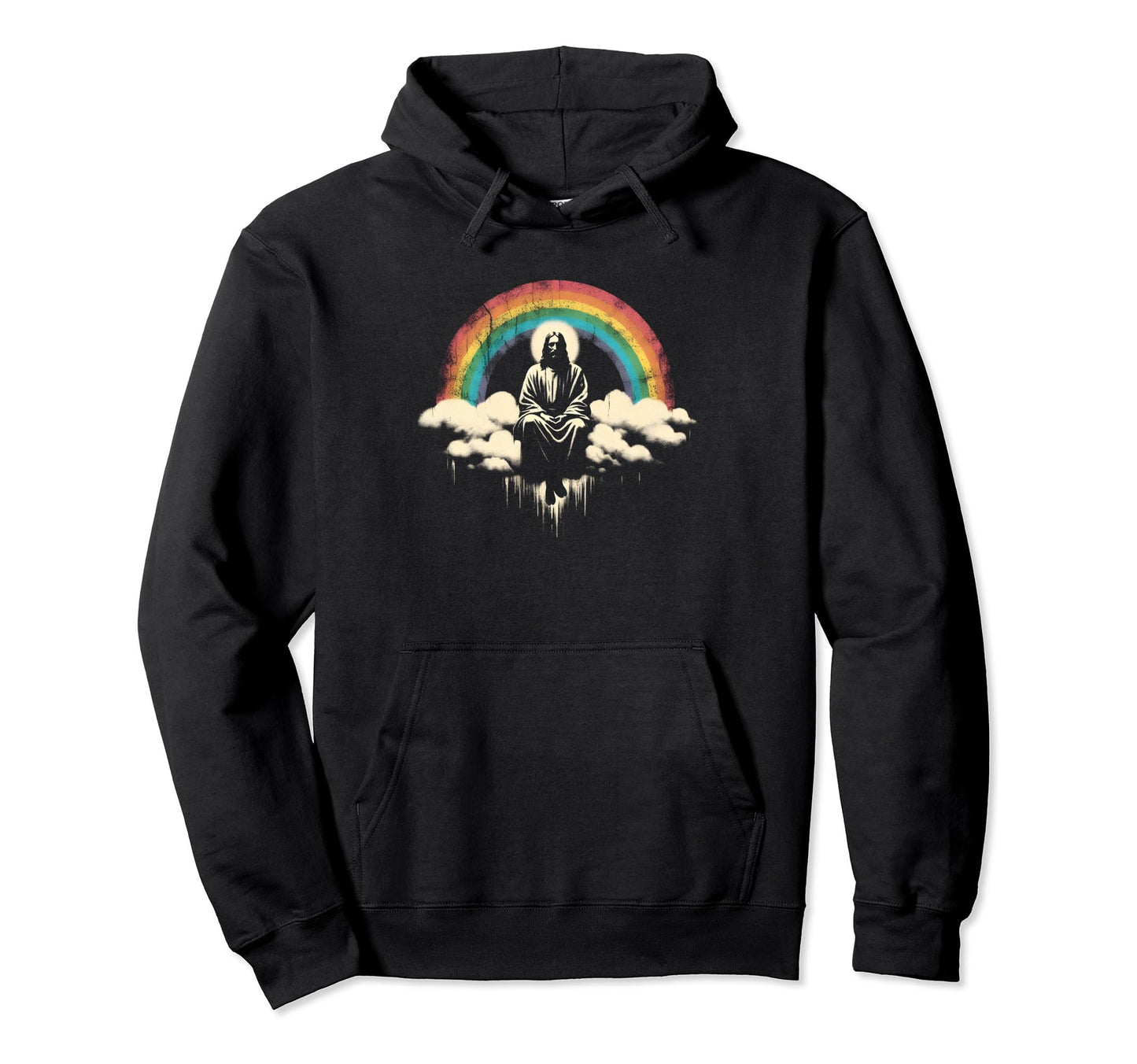 Jesus Sitting Clouds Christian Rainbow Hoodie - Unique Graphic Men Women - T-Shirt, Sweatshirt, Hoodie