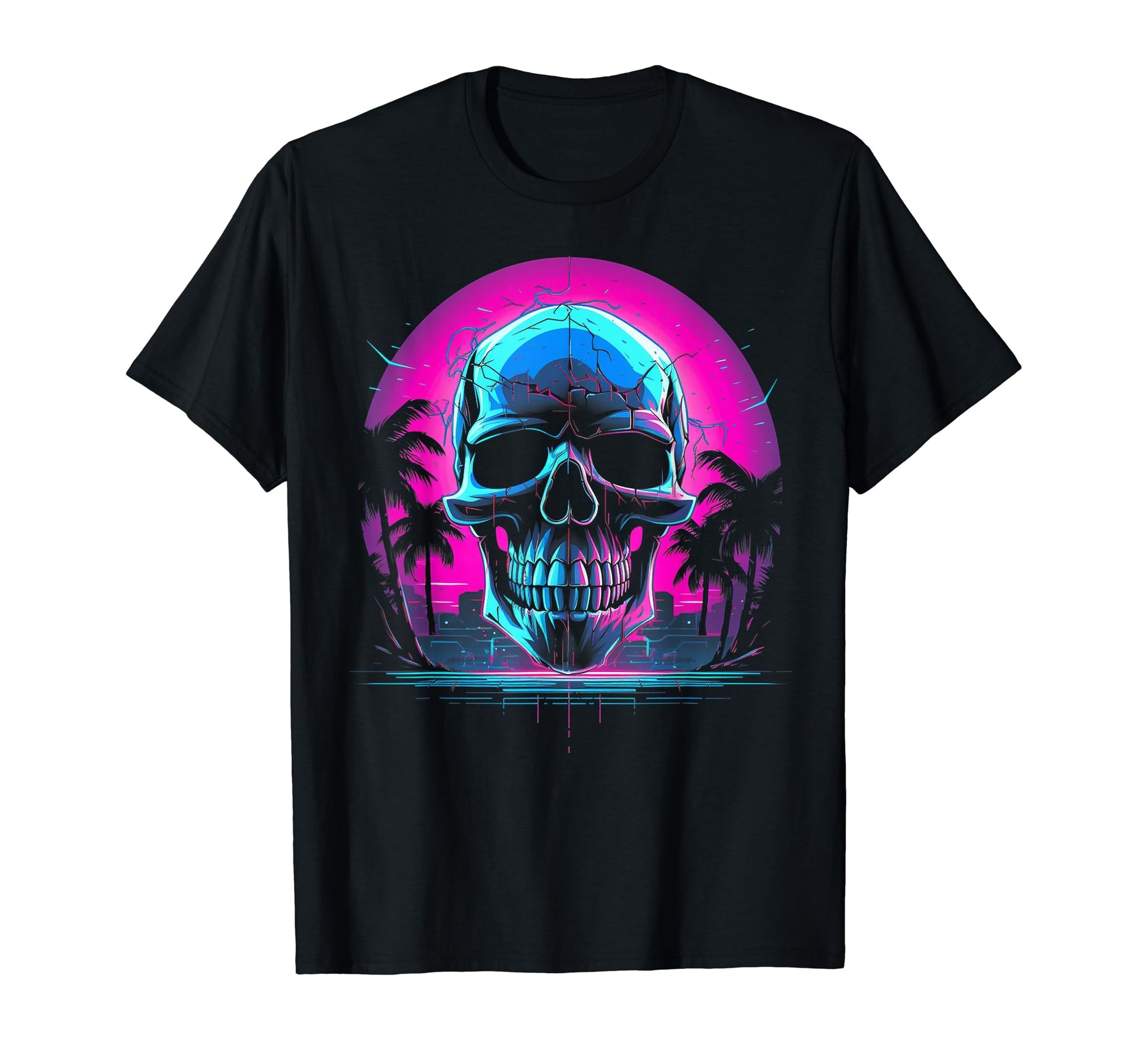 Skull Vaporwave Retrowave Aesthetic T-Shirt - Fun Novelty Design Men Women - T-Shirt, Sweatshirt, Hoodie