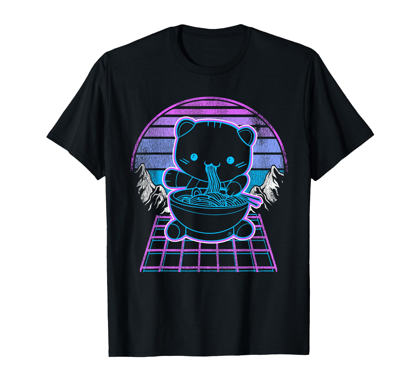 Ramen Cat Kawaii Retrowave Sunset T-Shirt - Aesthetic Graphic Men Women - T-Shirt, Sweatshirt, Hoodie