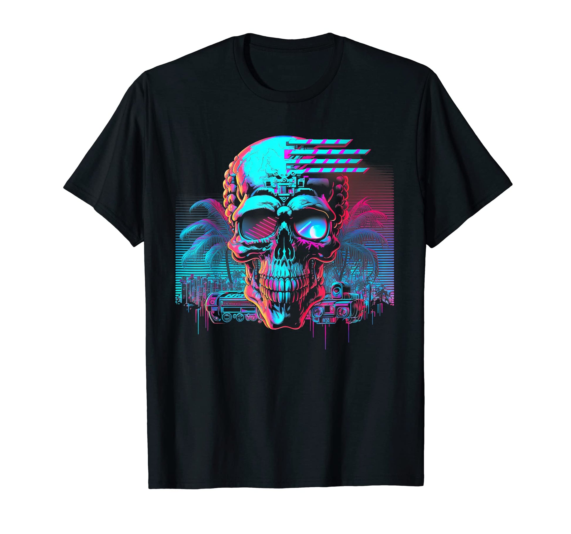 Skull Vaporwave Retrowave Aesthetic T-Shirt - Graphic Print for Adults - T-Shirt, Sweatshirt, Hoodie