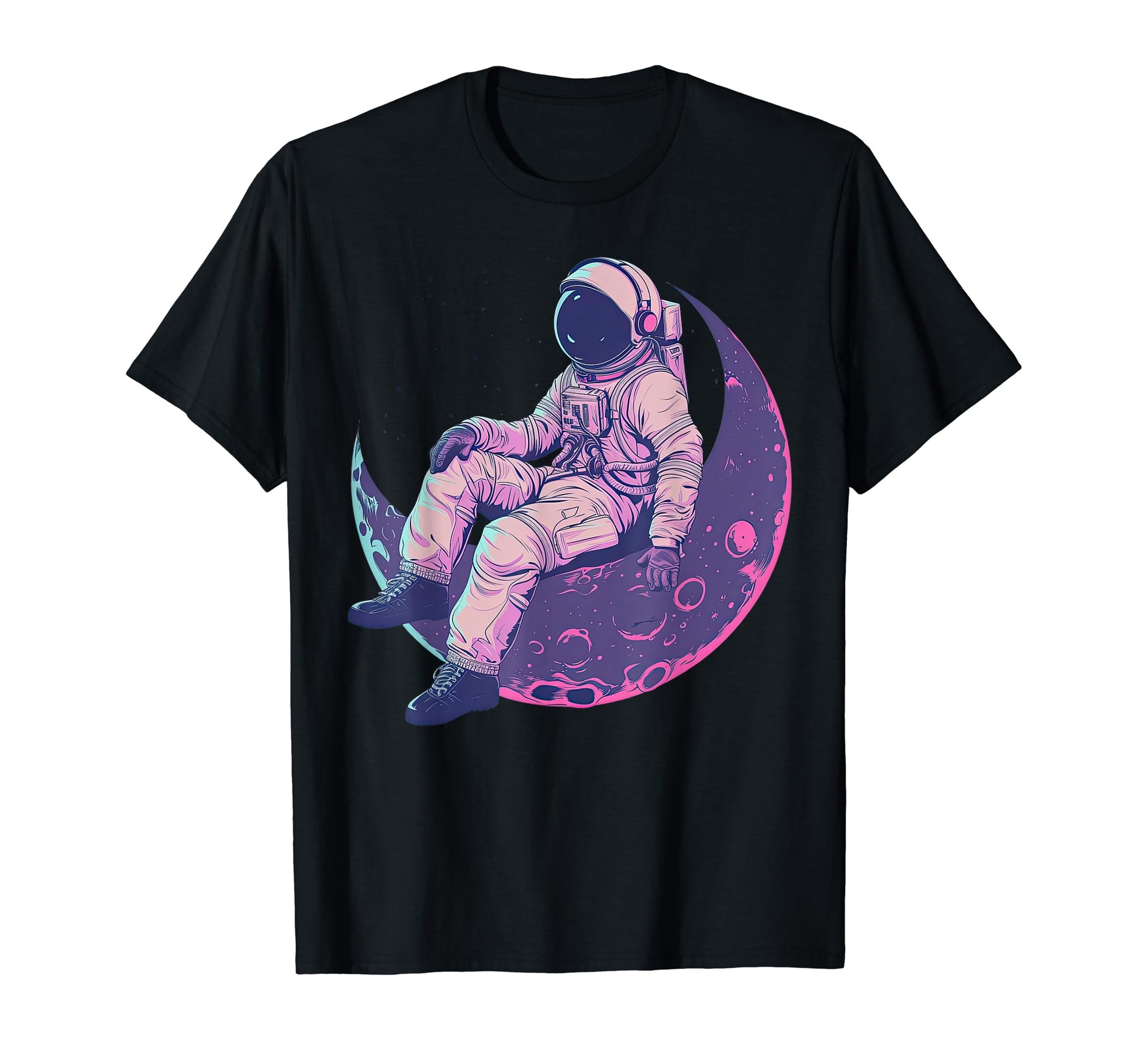 Moon Astronaut Listening To Music T-Shirt - Custom Art Print Men Women - T-Shirt, Sweatshirt, Hoodie