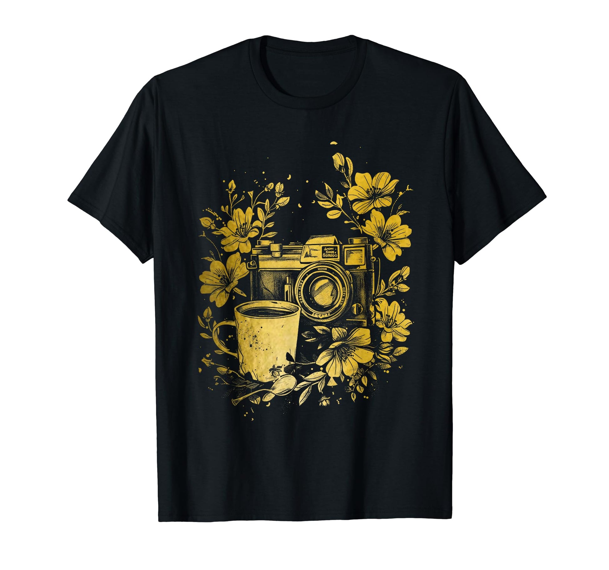 Photographer Coffee Camera Flowers T-Shirt - Custom Art Print Unisex - T-Shirt, Sweatshirt, Hoodie