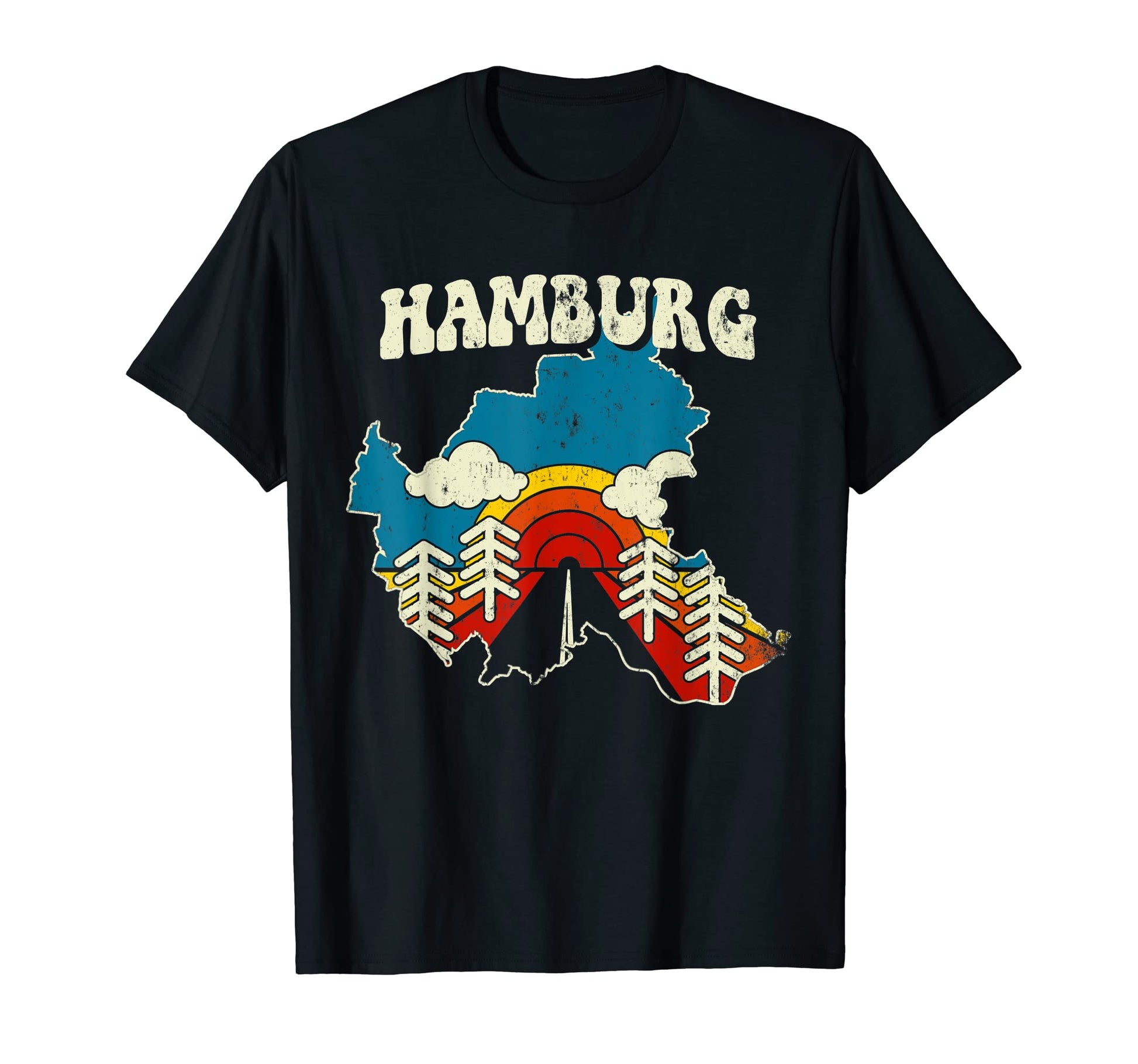Hamburg German City Rainbow Streets 70S T-Shirt - Aesthetic Graphic Unisex - T-Shirt, Sweatshirt, Hoodie