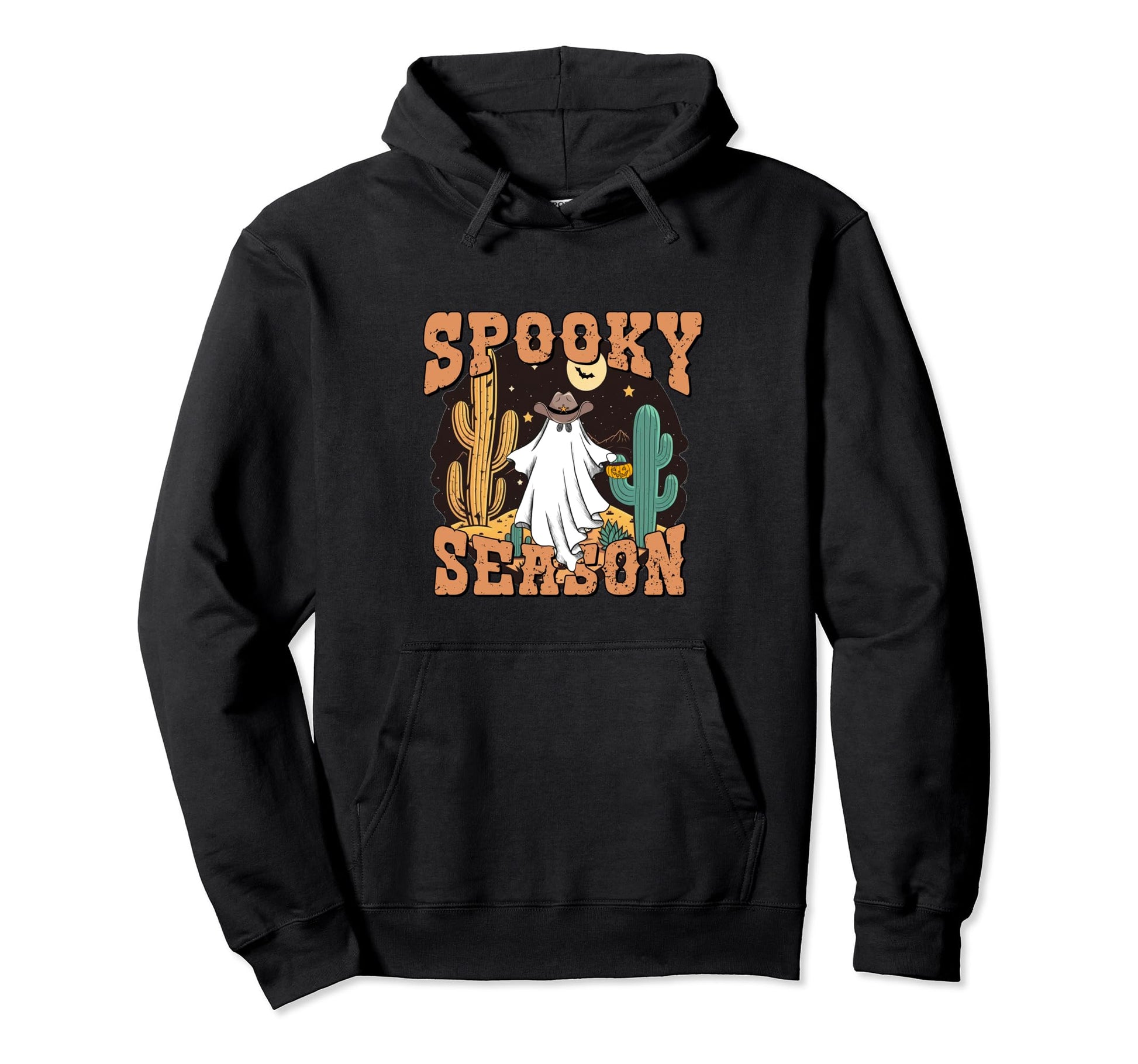 Spooky Season Country Western Ghost Cactus Hoodie - Trendy Graphic Unisex - T-Shirt, Sweatshirt, Hoodie