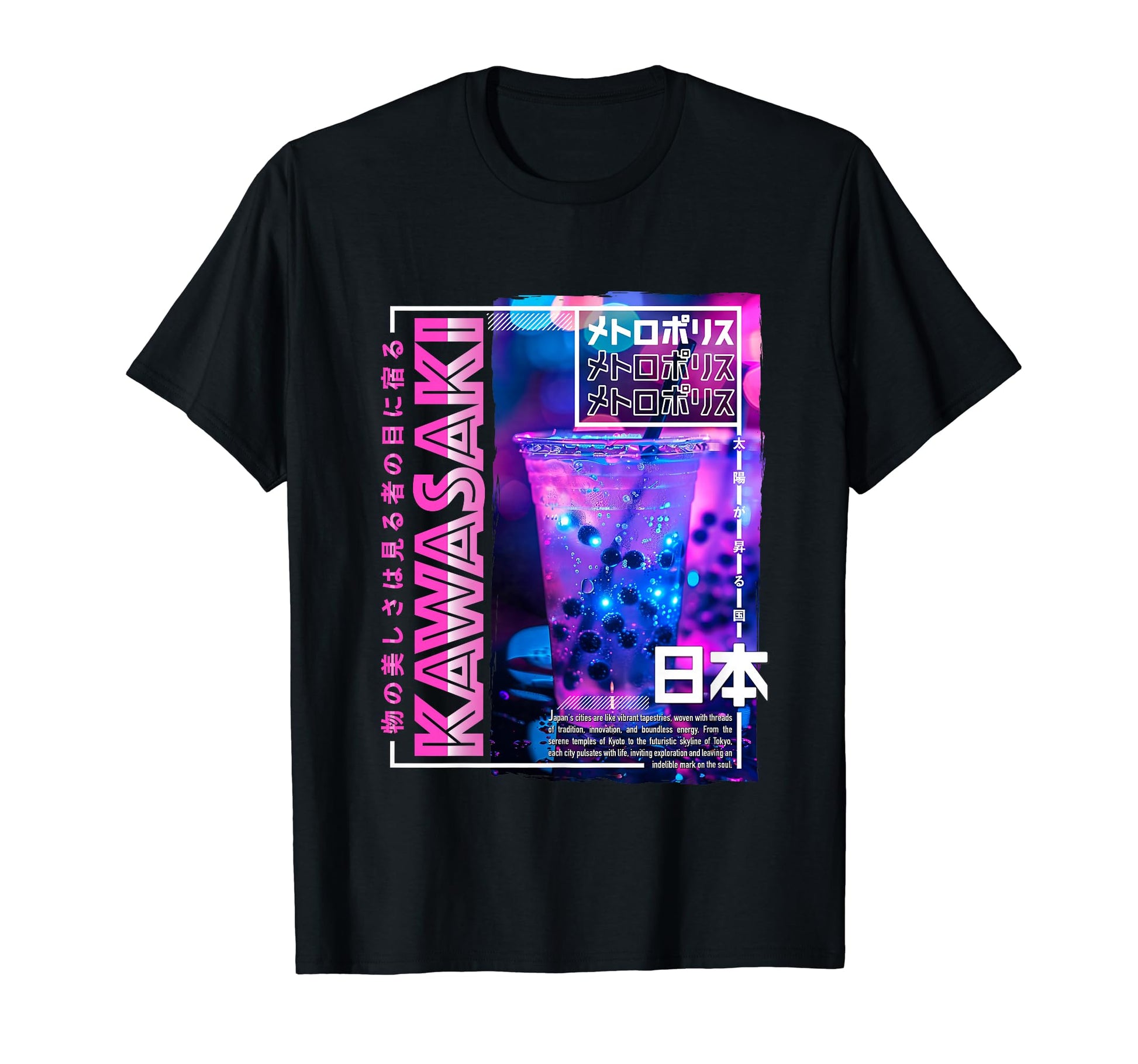 Kawasaki City 80S Synthwave Boba T-Shirt - Fun Novelty Design for Adults - T-Shirt, Sweatshirt, Hoodie