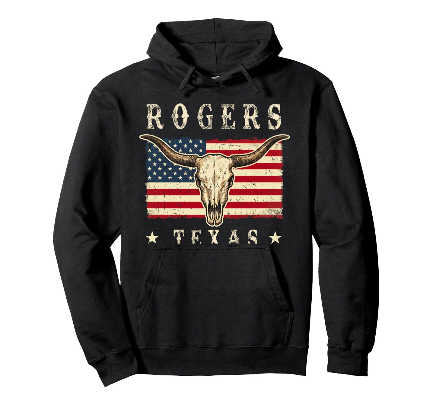Rogers Texas Western Patriotic Skull Hoodie - Streetwear Style for Adults - T-Shirt, Sweatshirt, Hoodie