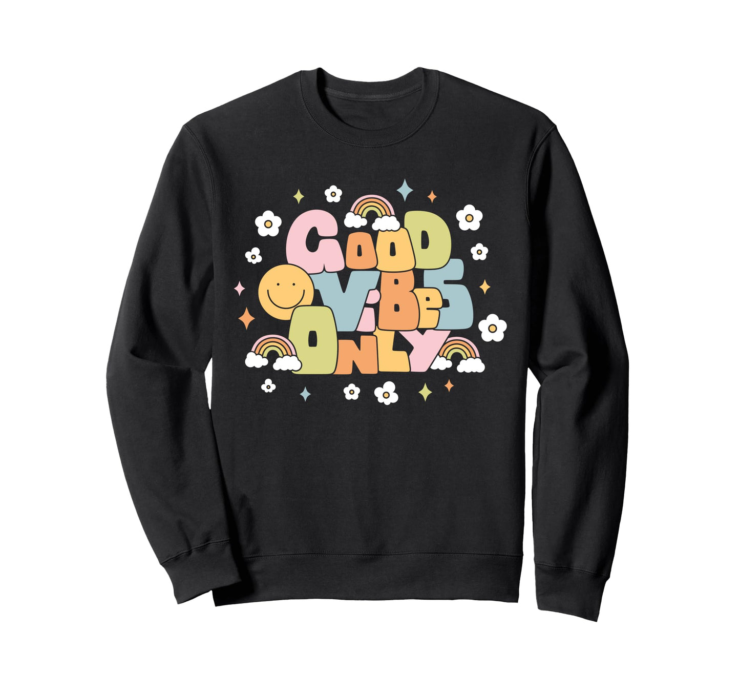 Smile Face Rainbow Flowers Sweatshirt - Custom Art Print for Adults - T-Shirt, Sweatshirt, Hoodie