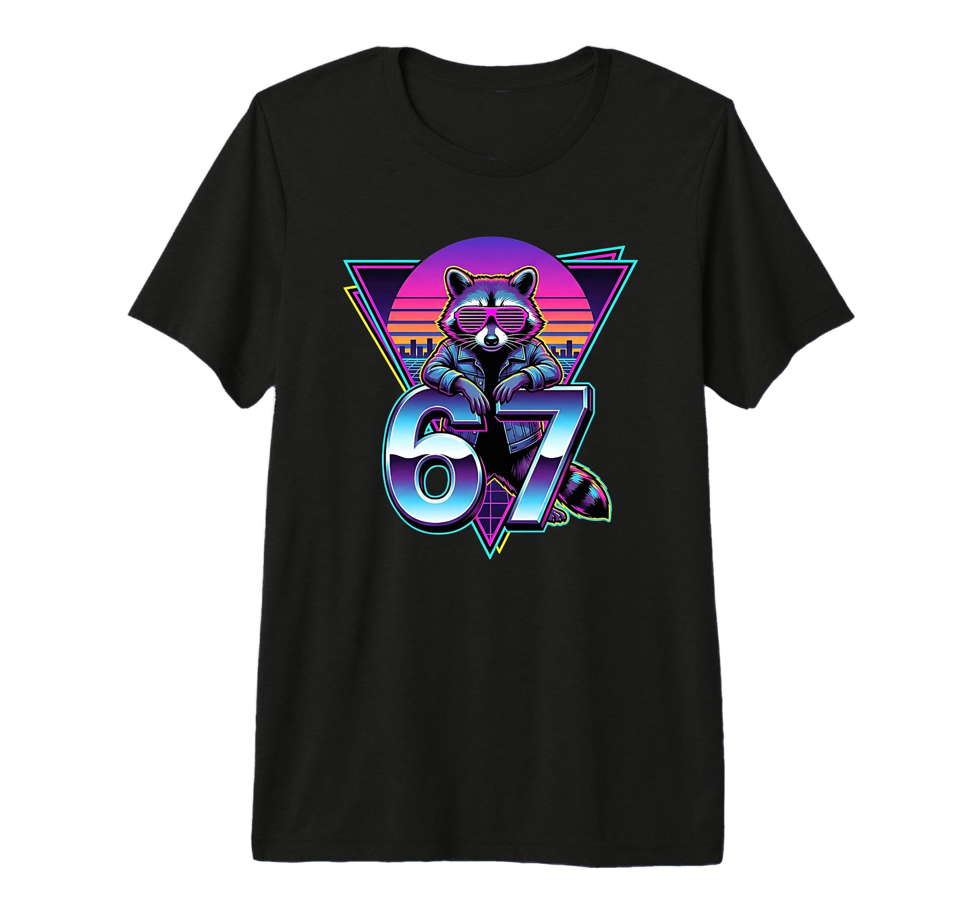 80S Raccoon Synthwave Aesthetic Number 67 T-Shirt - Novelty Apparel Unisex - T-Shirt, Sweatshirt, Hoodie