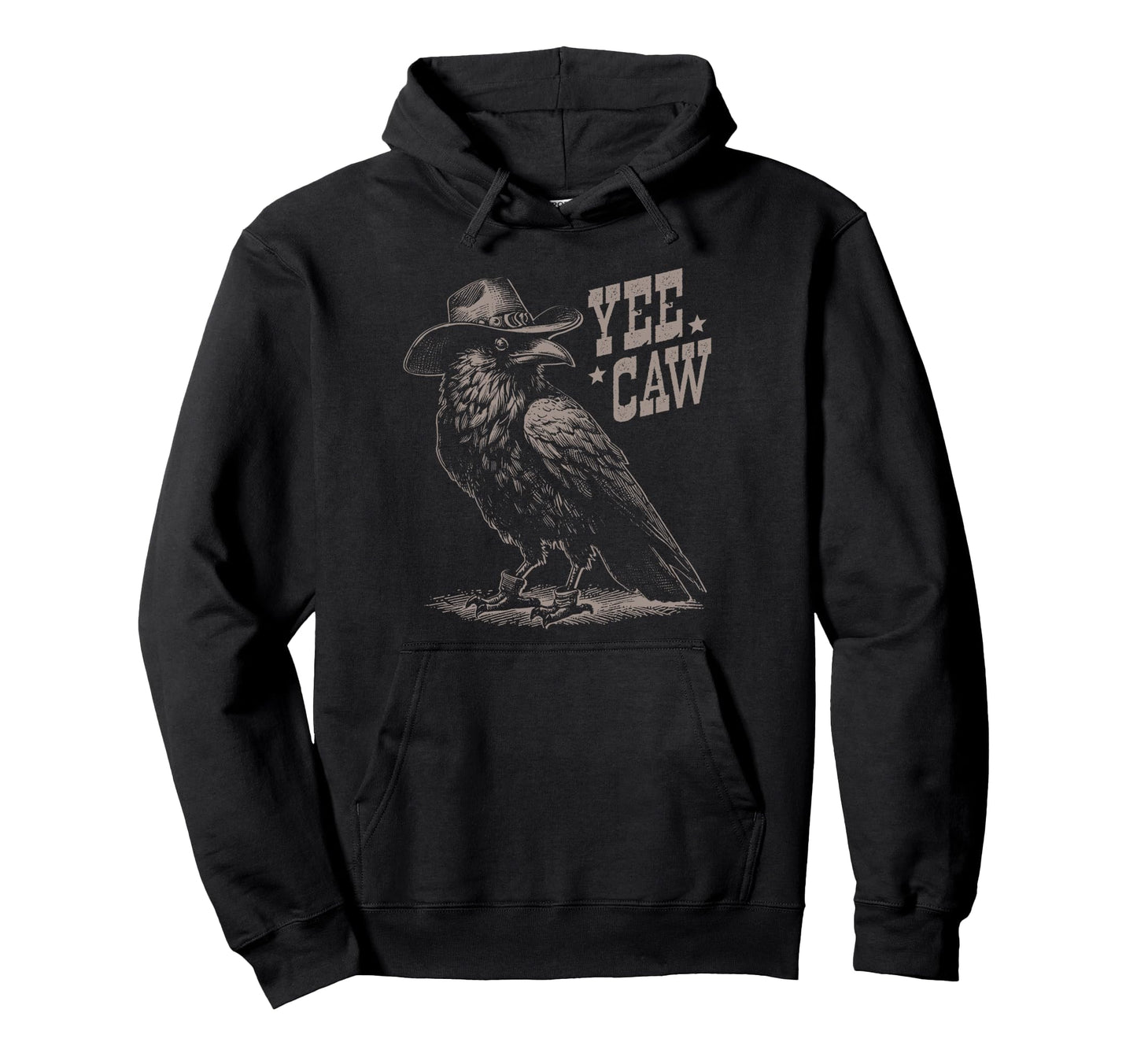 Crow Cowboy Hat Yee Caw Funny Hoodie - Aesthetic Graphic for Adults - T-Shirt, Sweatshirt, Hoodie