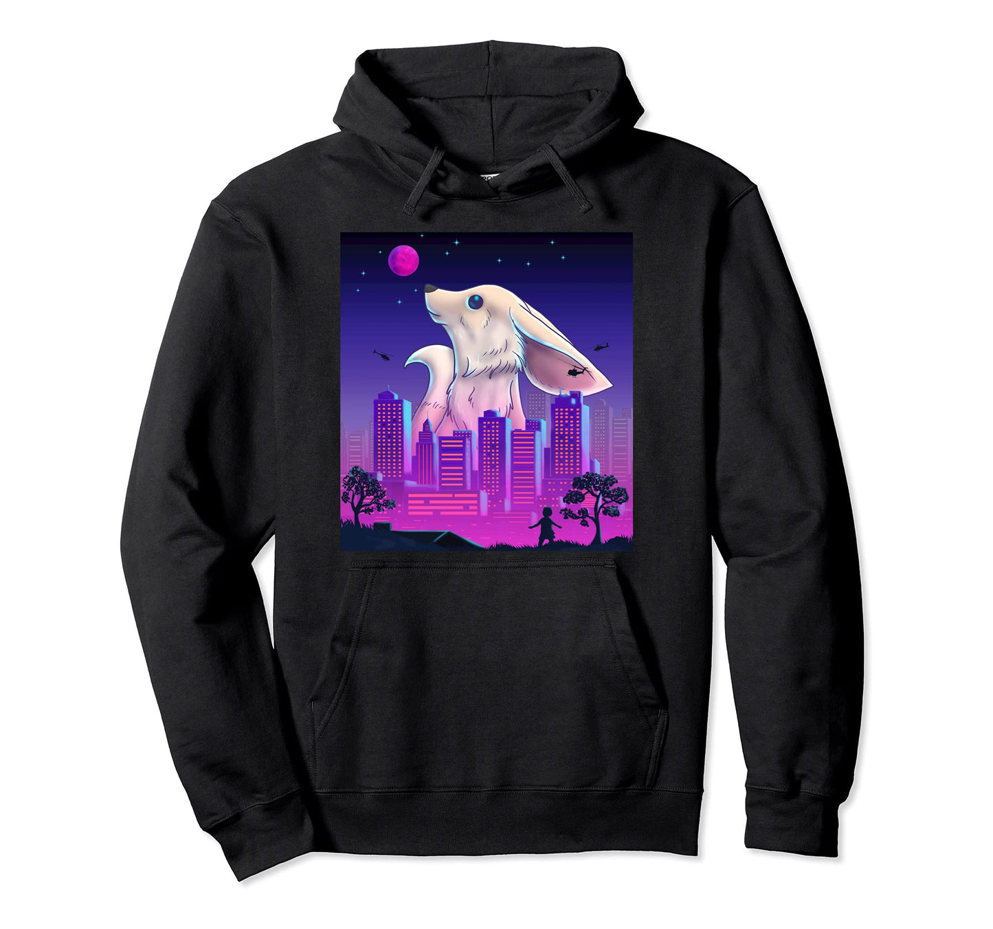 Giant Fennec Fox Vaporwave Synthwave Hoodie - Streetwear Style Unisex - T-Shirt, Sweatshirt, Hoodie