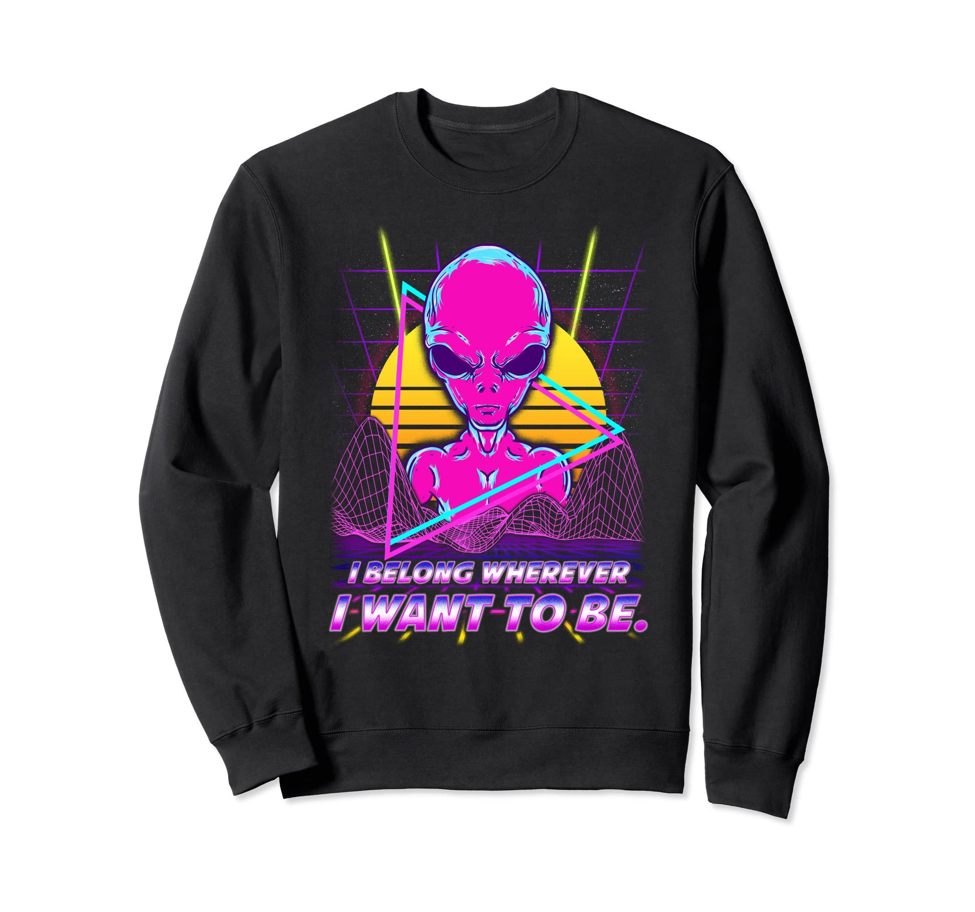 Vaporwave Aesthetic Alien Sweatshirt - Fun Novelty Design Men Women - T-Shirt, Sweatshirt, Hoodie