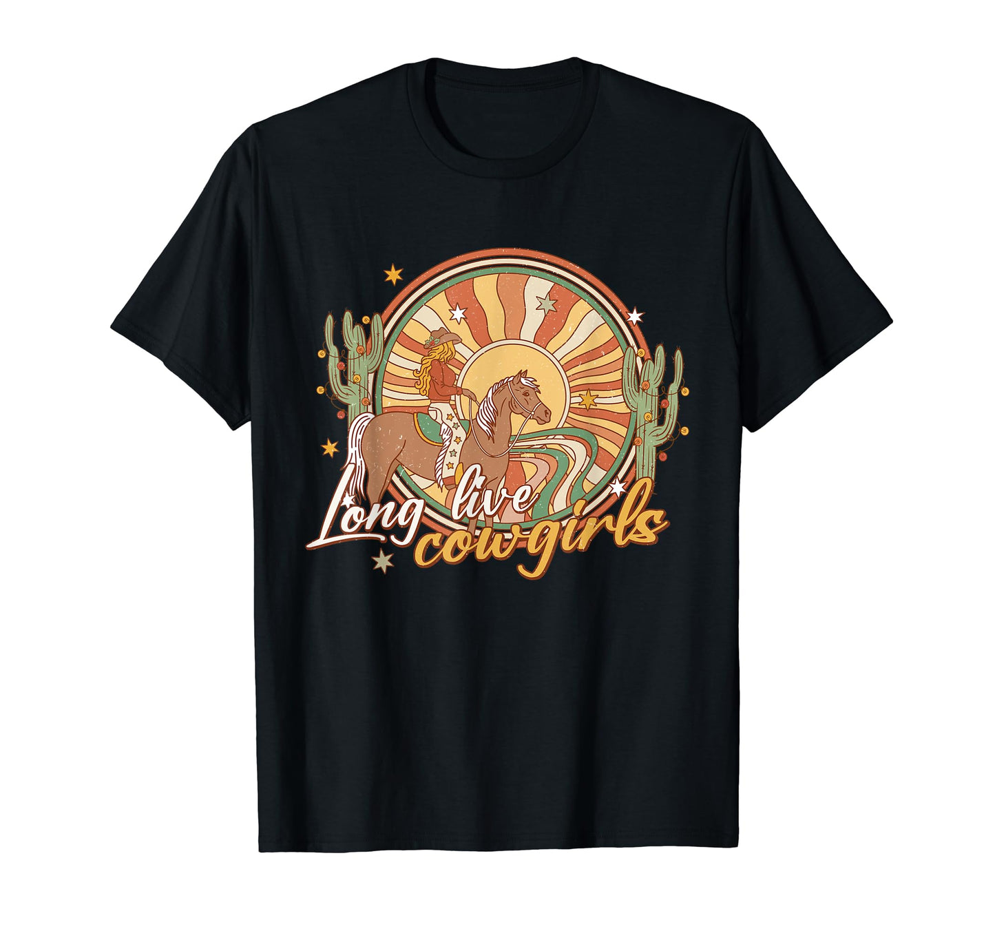 Howdy Western Live Cowgirl Cactus Sun T-Shirt - Custom Art Print Unisex - T-Shirt, Sweatshirt, Hoodie