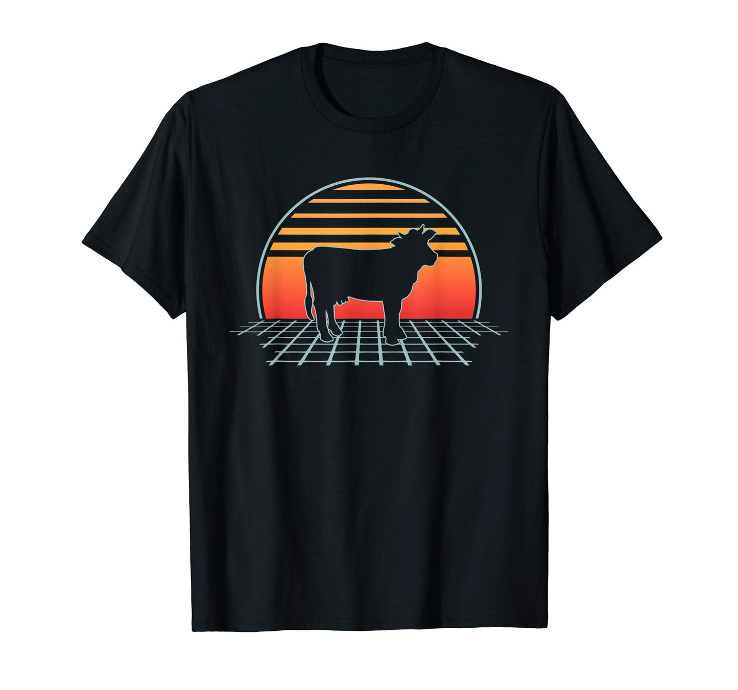 Cow 70S 80S Farm Animal Vaporwave T-Shirt - Novelty Apparel for Adults - T-Shirt, Sweatshirt, Hoodie