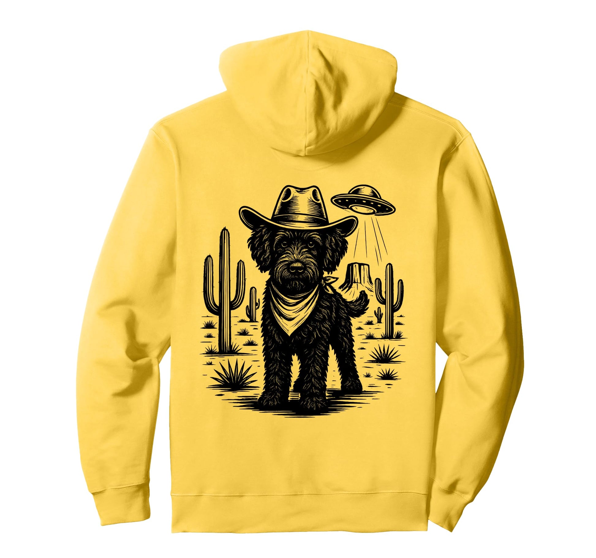 Cowboy Black Labradoodle Dog Ufo Western Hoodie - Aesthetic Graphic Unisex - T-Shirt, Sweatshirt, Hoodie