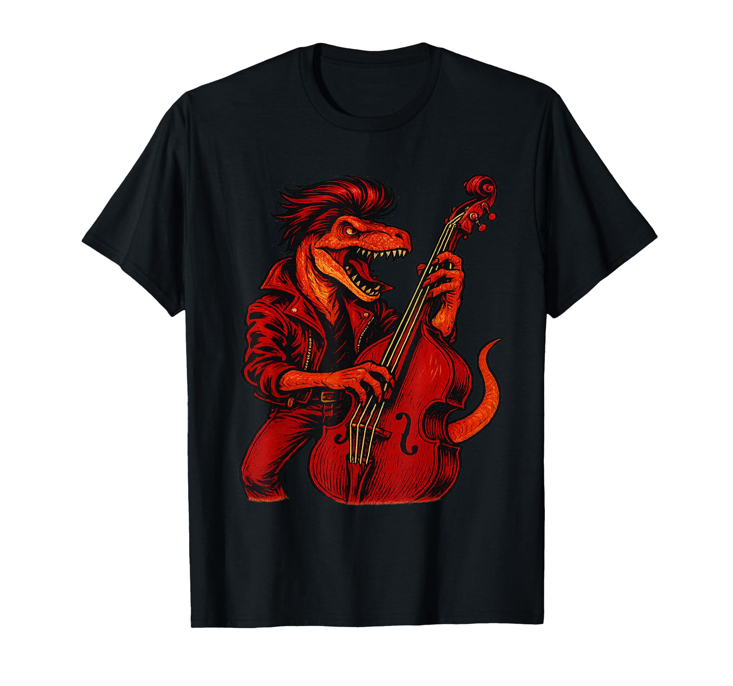 Rockabilly Raptor Plays Standup Bass T-Shirt - Unique Graphic for Adults - T-Shirt, Sweatshirt, Hoodie