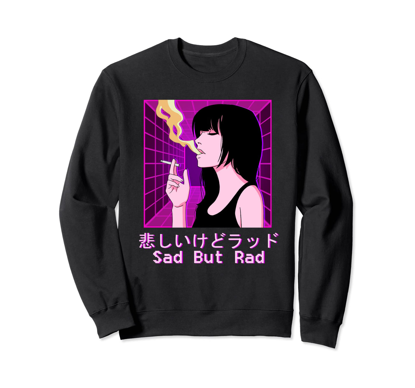 Japanese Vaporwave Aesthetic Sad Sweatshirt - Unique Graphic for Adults - T-Shirt, Sweatshirt, Hoodie