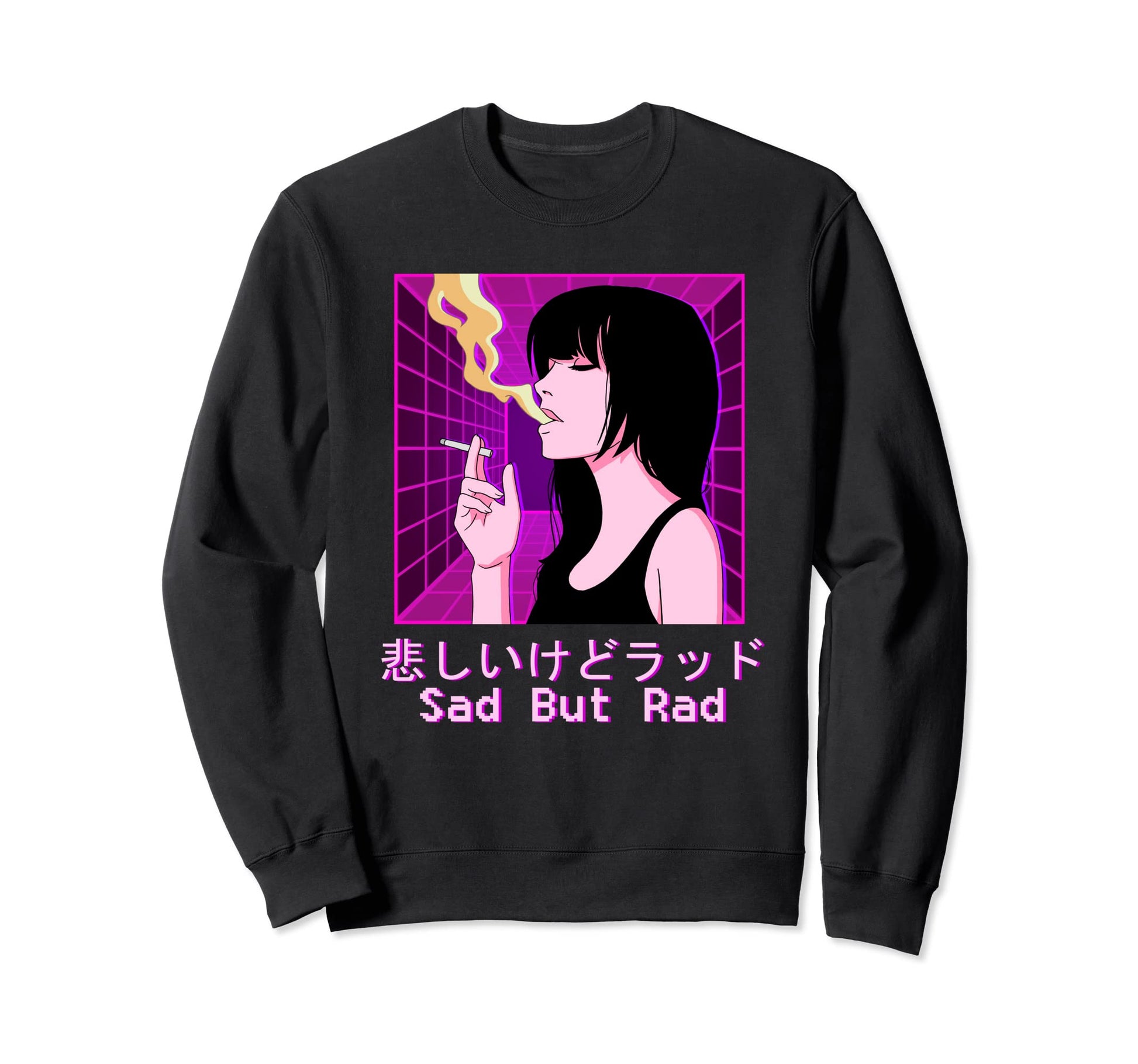 Japanese Vaporwave Aesthetic Sad Sweatshirt - Unique Graphic for Adults - T-Shirt, Sweatshirt, Hoodie