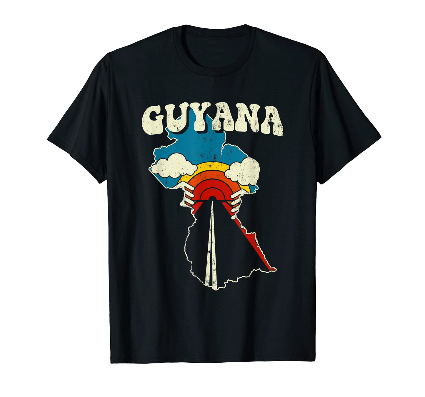Guyana Guyanese Country Rainbow 70S T-Shirt - Aesthetic Graphic for Adults - T-Shirt, Sweatshirt, Hoodie