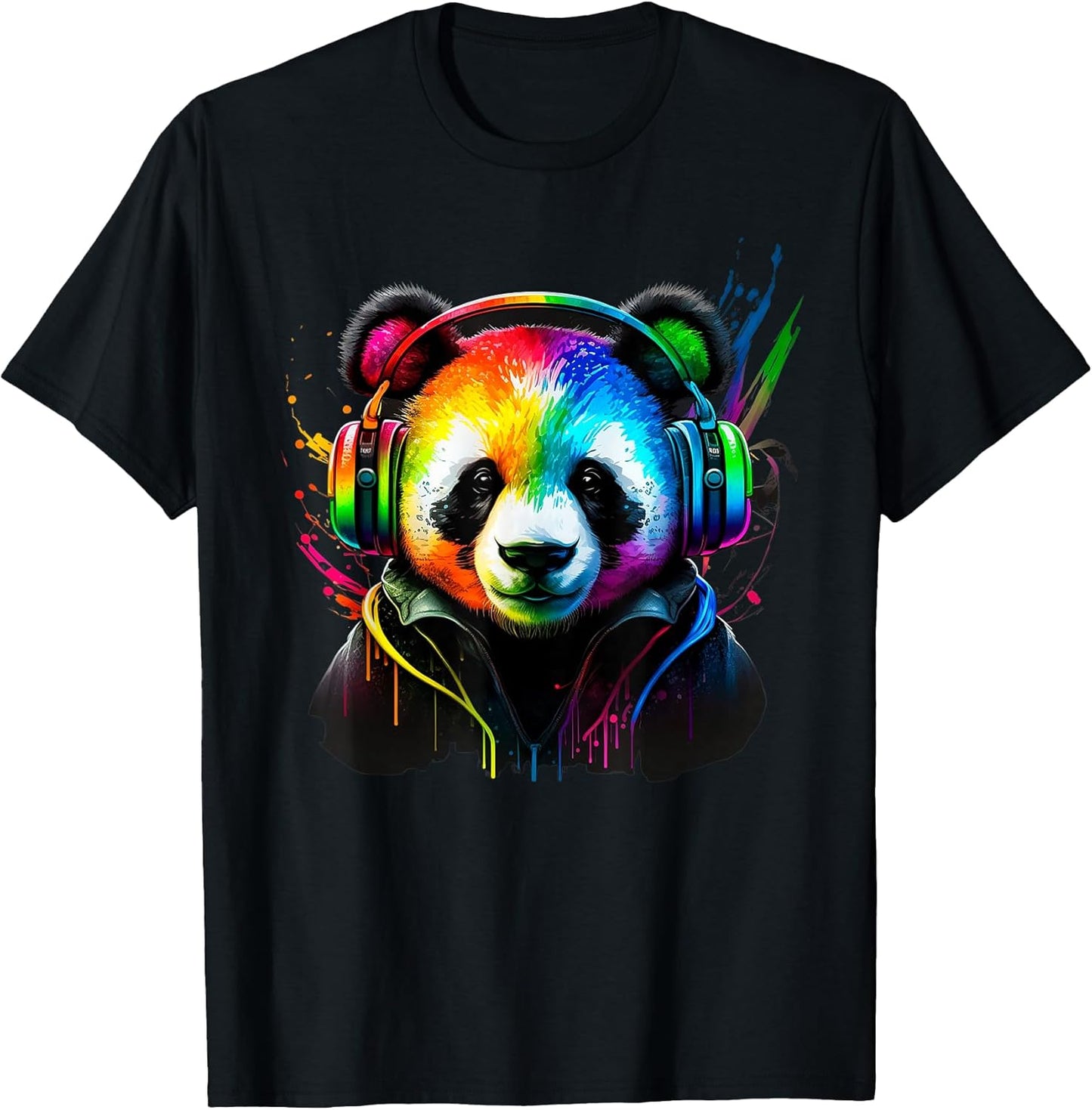 Rainbow DJ Panda Headphones Music Co - Adult & Kids T-Shirts, Sweatshirts & Hoodies apparel design preview 1