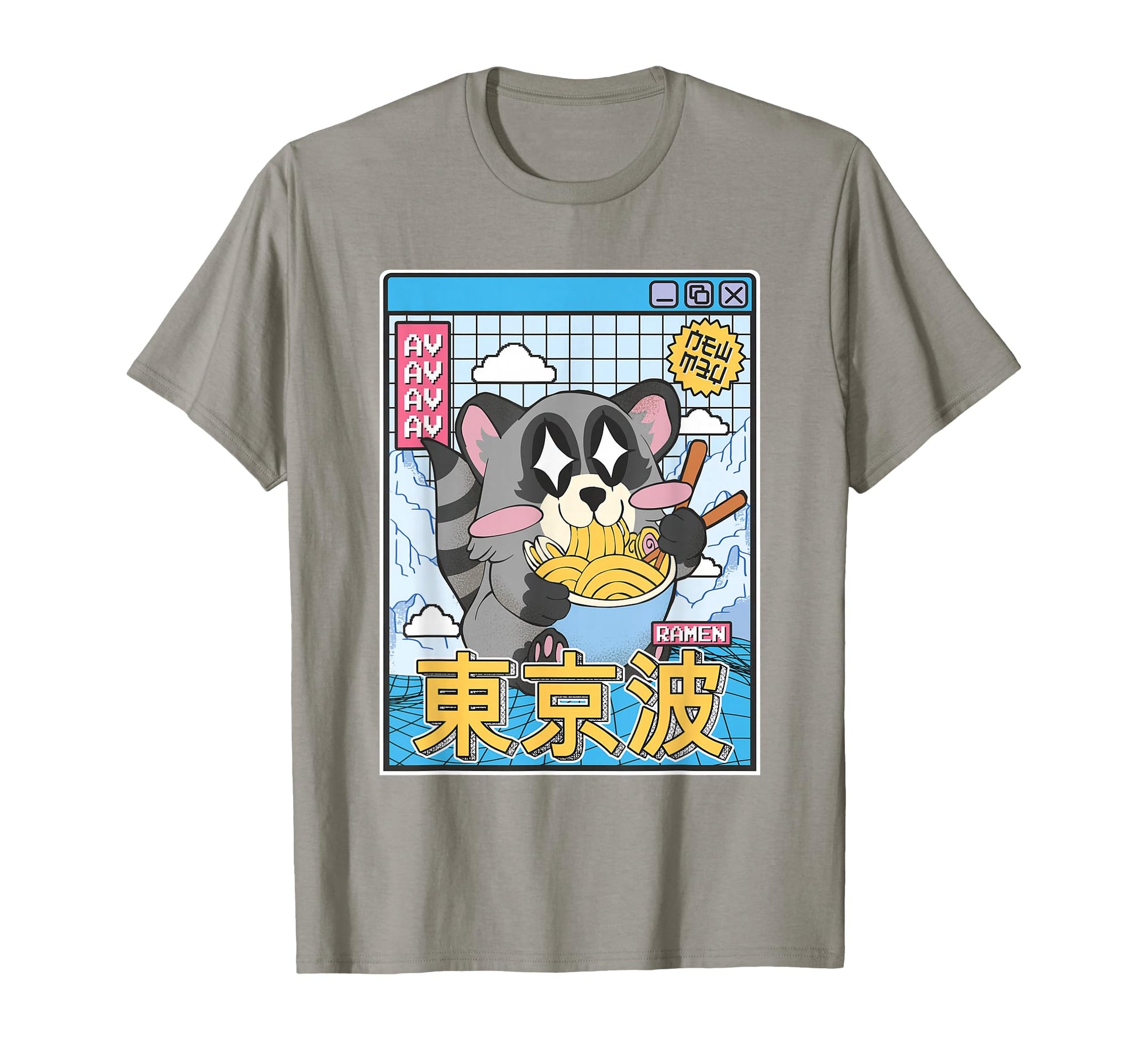 Raccoon Eating Ramen Kawaii Vaporwave T-Shirt - Novelty Apparel Unisex - T-Shirt, Sweatshirt, Hoodie