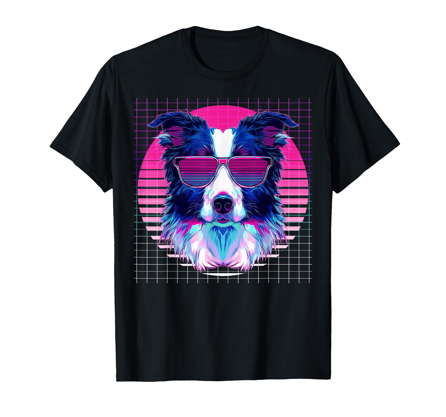 Border Collie Sunglasses Dog Vaporwave T-Shirt - Novelty Apparel Unisex - T-Shirt, Sweatshirt, Hoodie