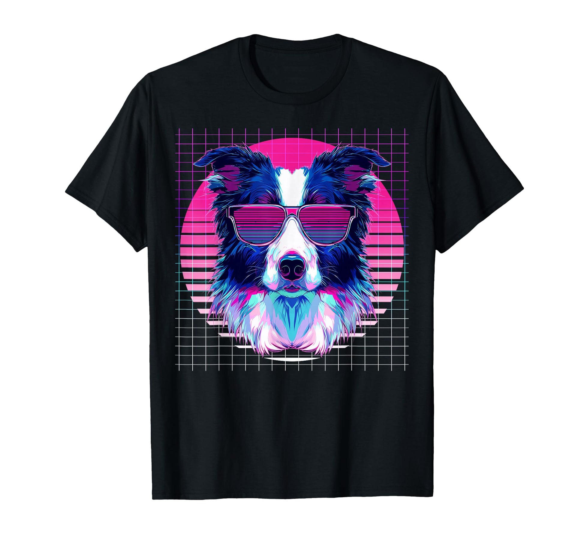 Border Collie Sunglasses Dog Vaporwave T-Shirt - Novelty Apparel Unisex - T-Shirt, Sweatshirt, Hoodie