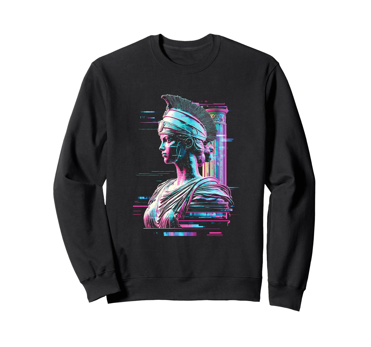 Athena Glitch Vaporwave Streetwear Greek Sweatshirt - Graphic Print Unisex - T-Shirt, Sweatshirt, Hoodie
