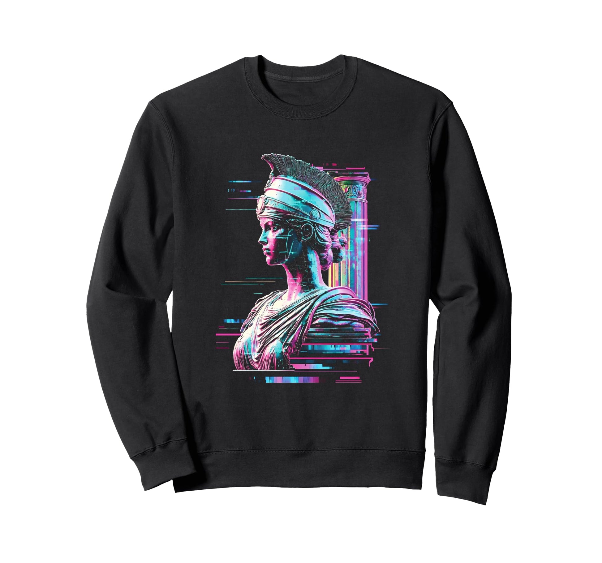 Athena Glitch Vaporwave Streetwear Greek Sweatshirt - Graphic Print Unisex - T-Shirt, Sweatshirt, Hoodie