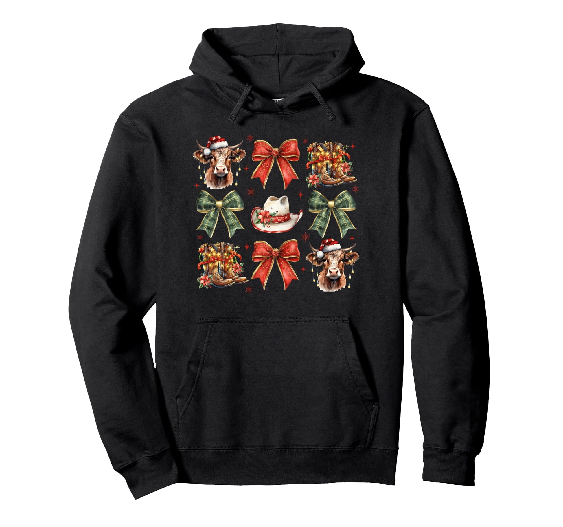 Cowboy Hat Coquettes Bows Boots Cow Hoodie - Unique Graphic for Adults - T-Shirt, Sweatshirt, Hoodie