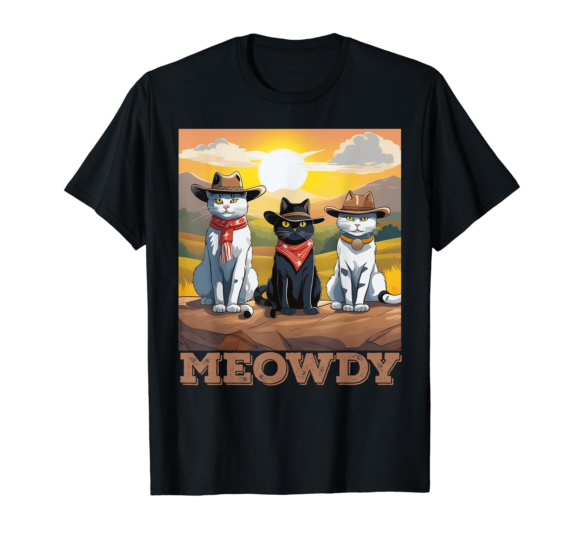 Meowdy Funny Cat Cowboy Hat Country Music T-Shirt - Streetwear Style Unisex - T-Shirt, Sweatshirt, Hoodie