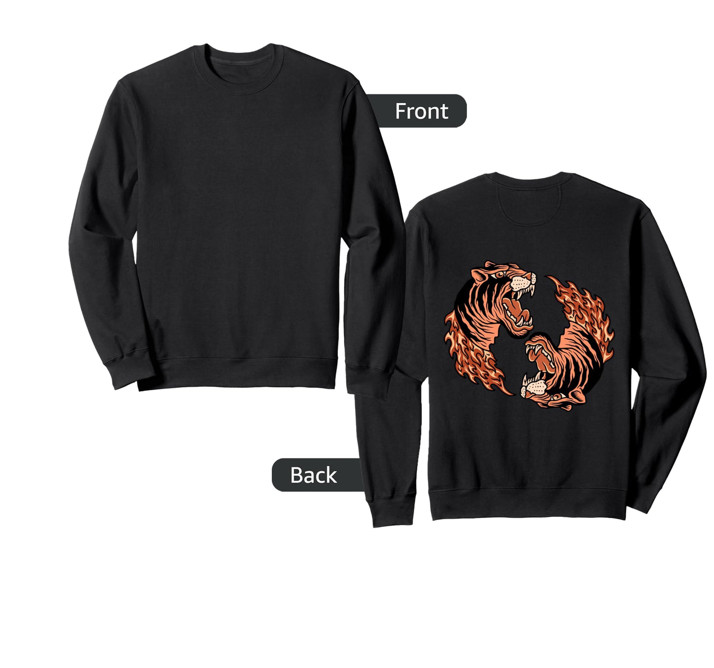 Yin Yang Tigers Backprint Sad Sweatshirt - Graphic Print for Adults - T-Shirt, Sweatshirt, Hoodie