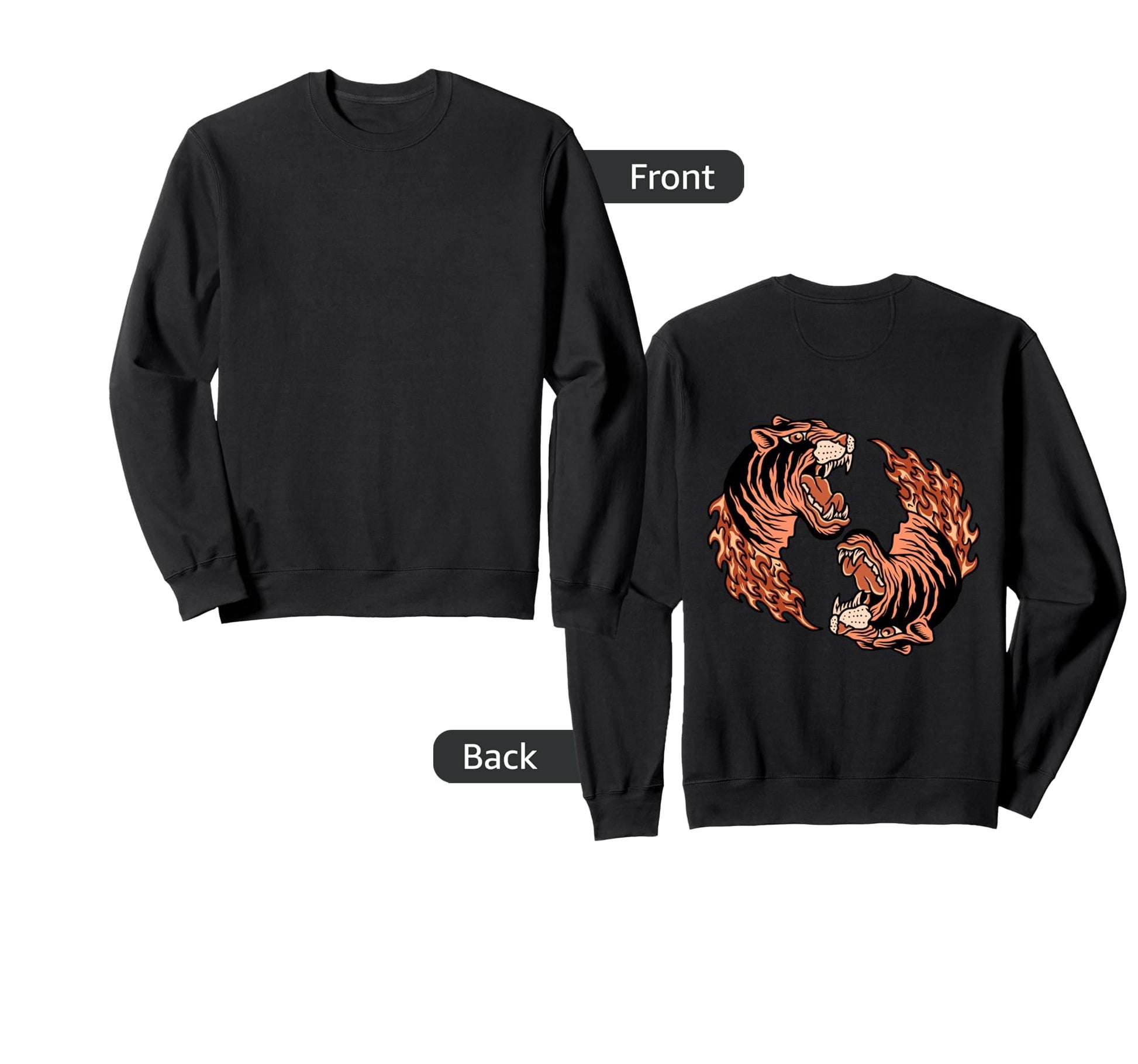 Yin Yang Tigers Backprint Sad Sweatshirt - Graphic Print for Adults - T-Shirt, Sweatshirt, Hoodie