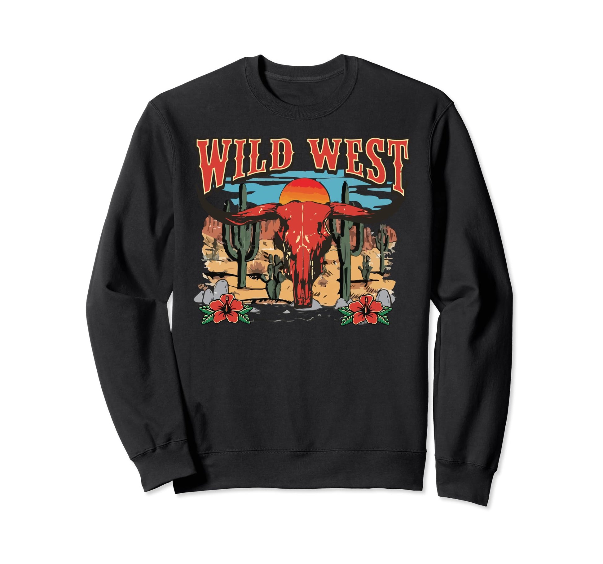 Wild West Cowboy Skull Floral Sweatshirt - Casual Everyday Wear for Adults - T-Shirt, Sweatshirt, Hoodie