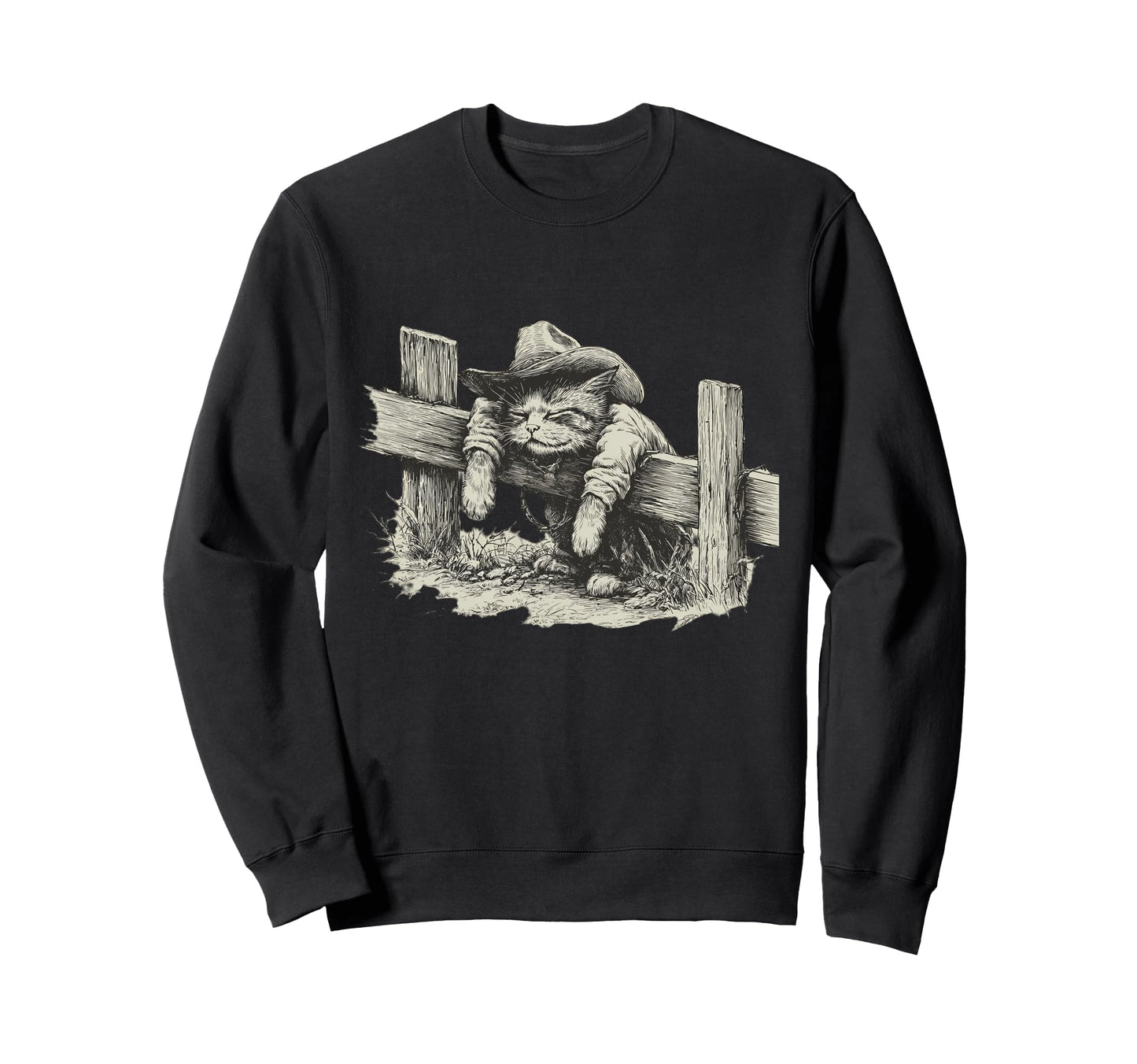 Cat Cowboy Western Country Sweatshirt - Aesthetic Graphic Men Women - T-Shirt, Sweatshirt, Hoodie