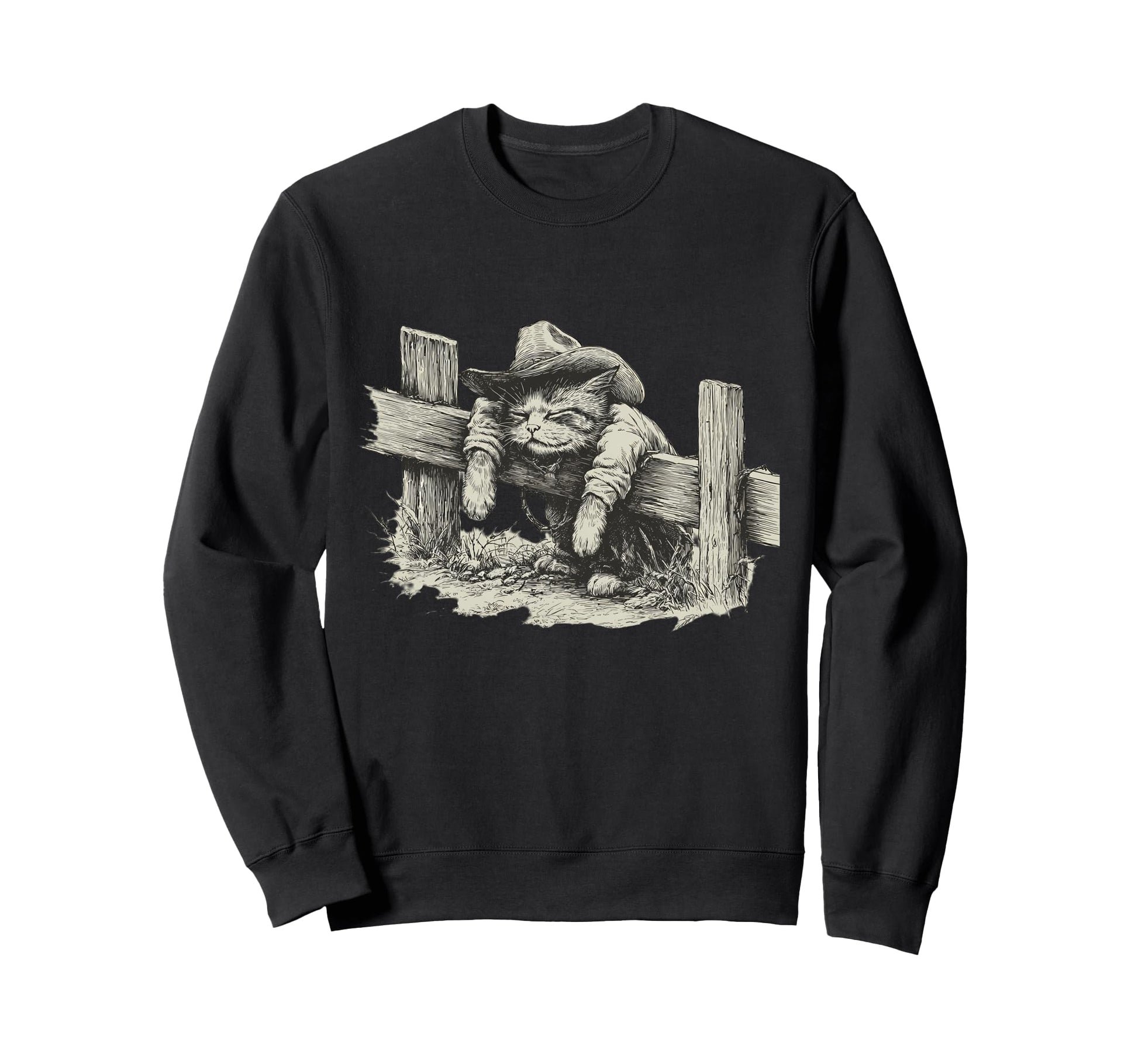 Cat Cowboy Western Country Sweatshirt - Aesthetic Graphic Men Women - T-Shirt, Sweatshirt, Hoodie