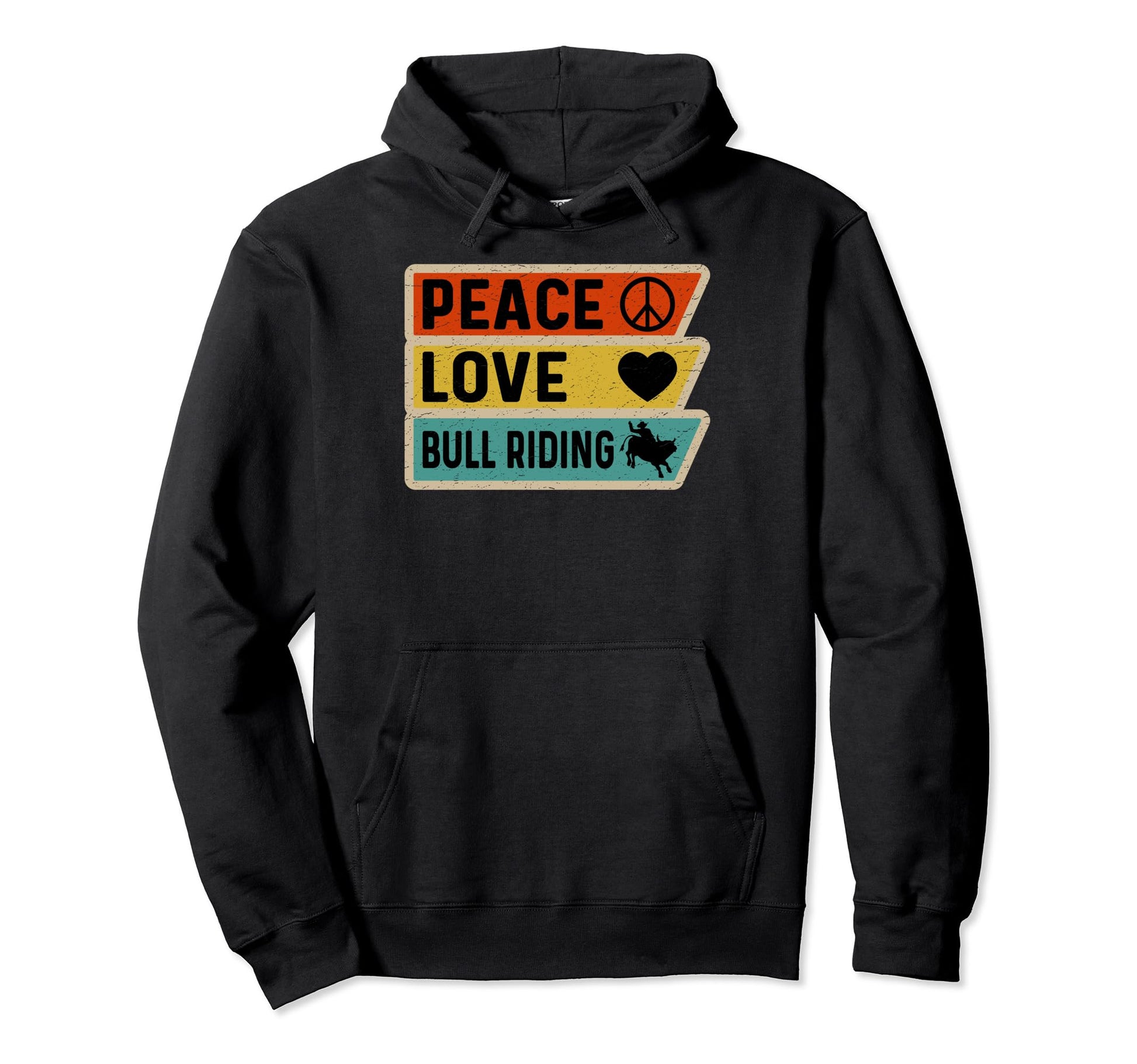 Distressed Peace Sign Love Bull Riding Hoodie - Minimalist Print Unisex - T-Shirt, Sweatshirt, Hoodie
