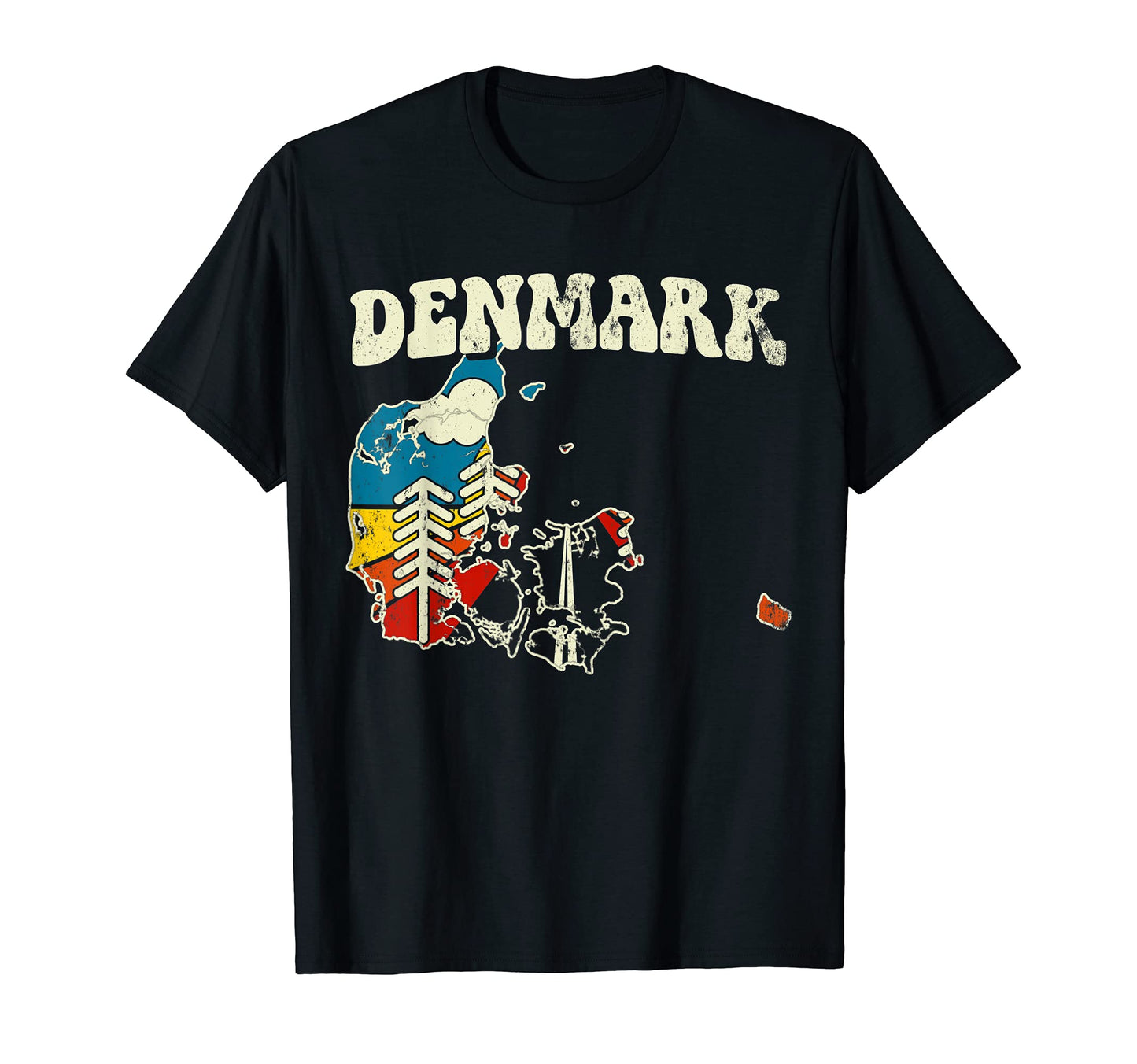 Denmark Danish Country Rainbow 70S Map T-Shirt - Trendy Graphic for Adults - T-Shirt, Sweatshirt, Hoodie