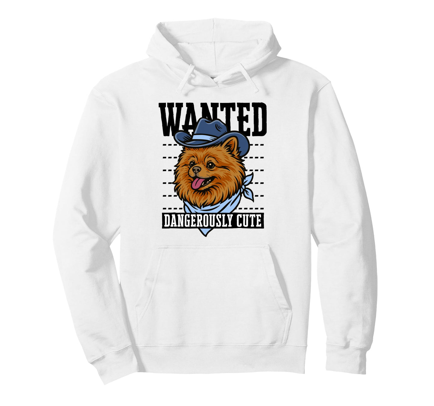 Funny Cowboy Wanted Pomeranian Drawing Hoodie - Custom Art Print Men Women - T-Shirt, Sweatshirt, Hoodie