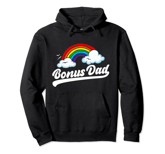 Bonus Dad Funny 80S Rainbow Stepdad Hoodie - Aesthetic Graphic Unisex - T-Shirt, Sweatshirt, Hoodie