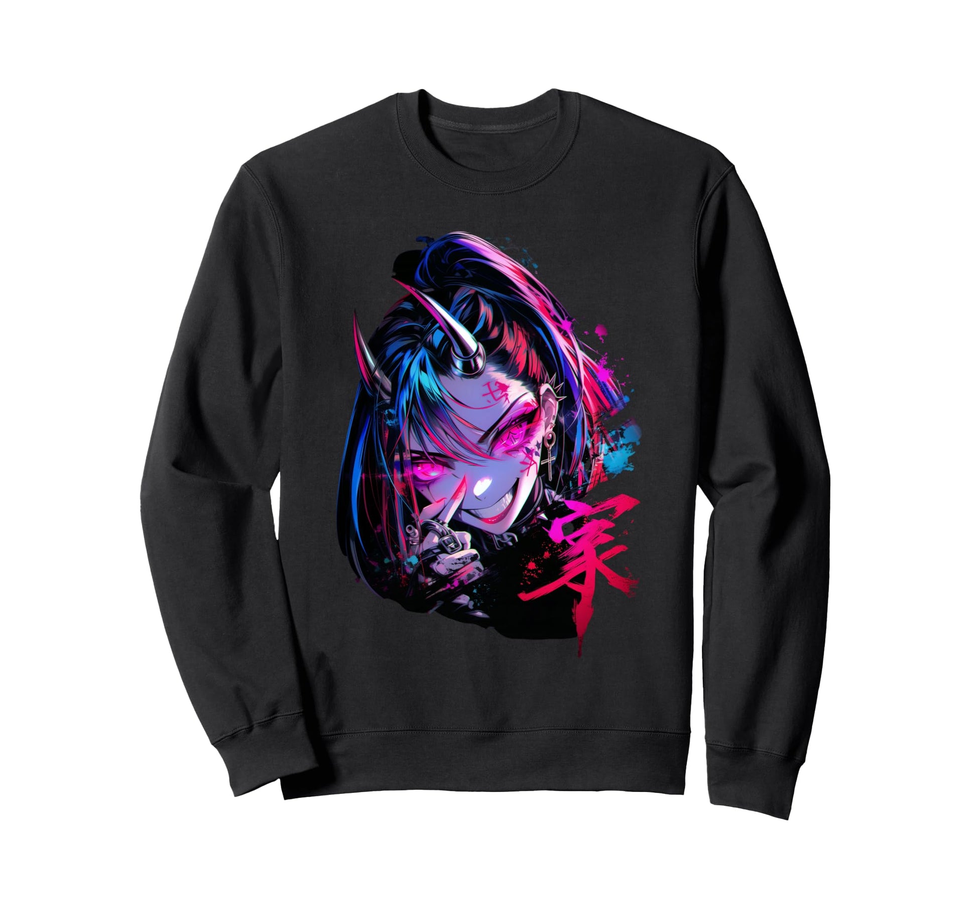 Goth Grunge Demon Anime Waifu Sweatshirt - Fun Novelty Design Men Women - T-Shirt, Sweatshirt, Hoodie