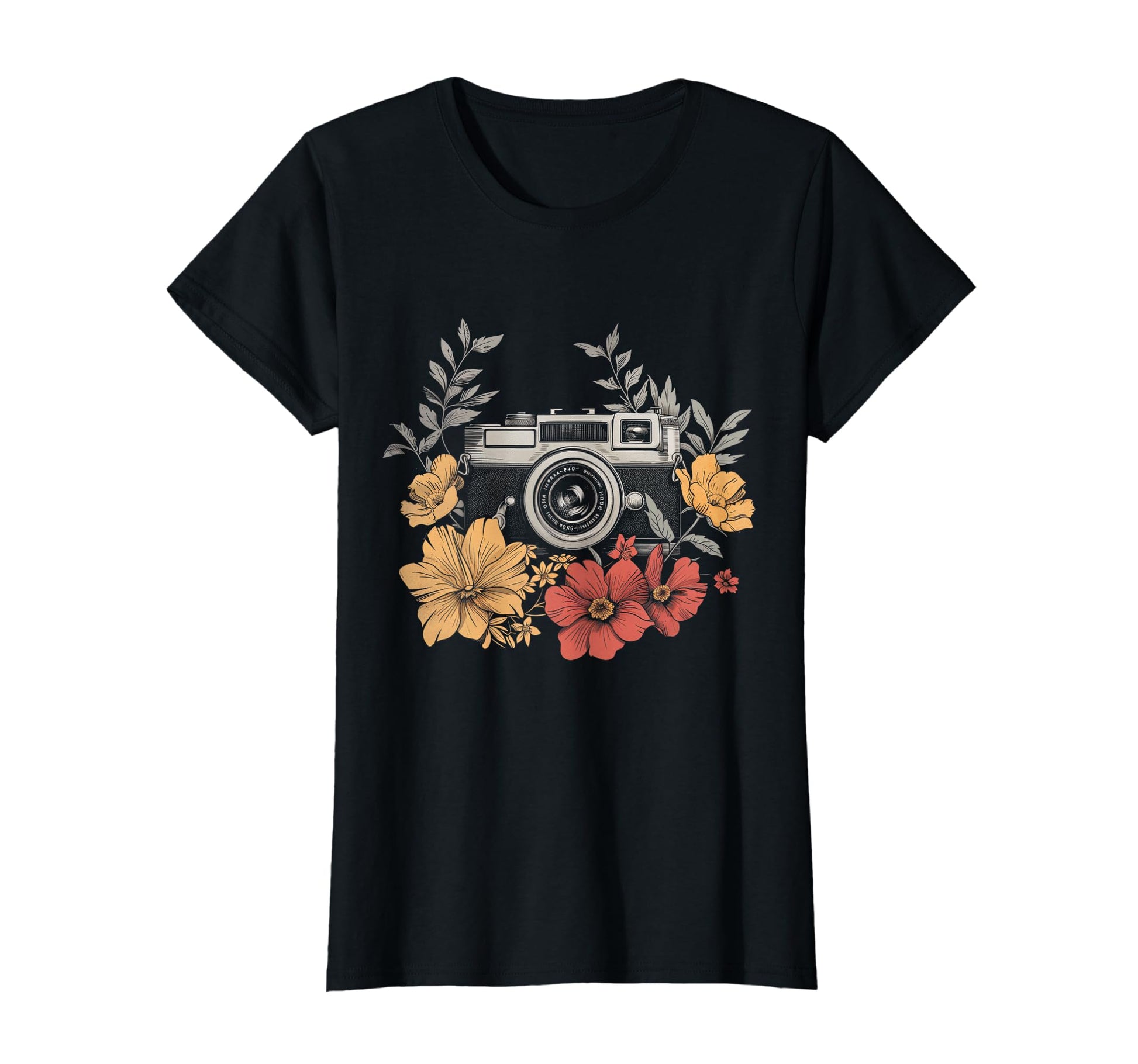 Photographer Camera Flowers T-Shirt - Fun Novelty Design for Adults - T-Shirt, Sweatshirt, Hoodie