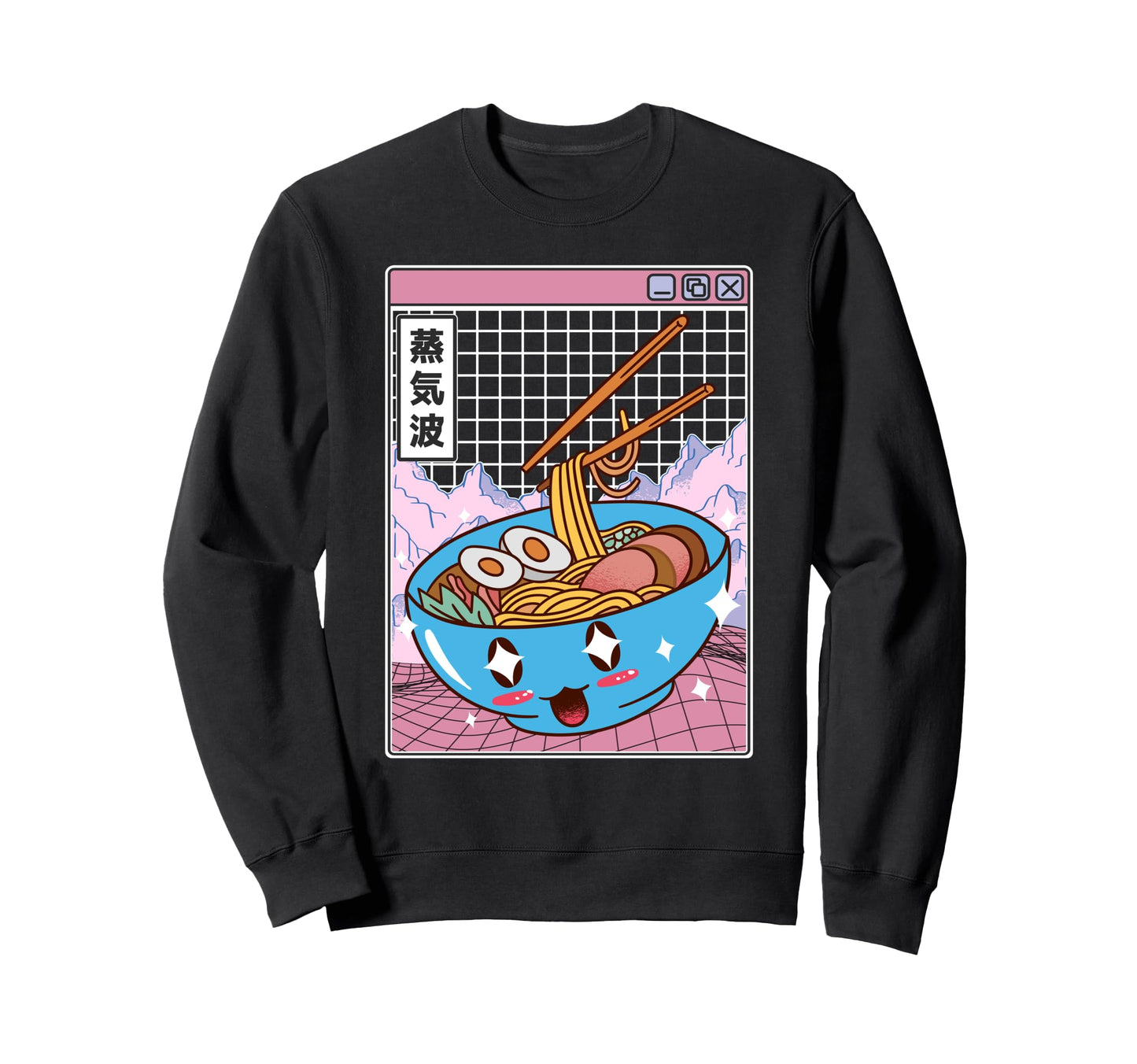 Happy Ramen Bowl Digital Japan Sweatshirt - Casual Everyday Wear Men Women - T-Shirt, Sweatshirt, Hoodie
