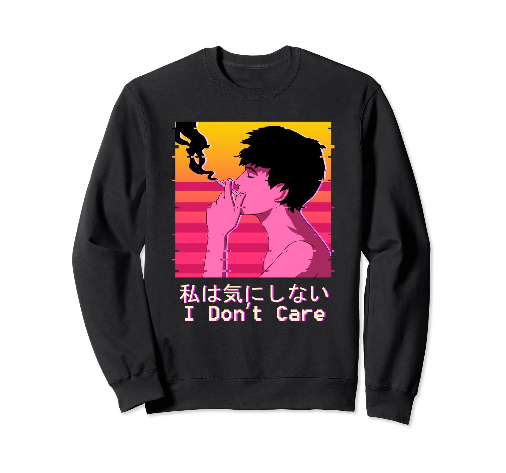 Vaporwave Glitch Aesthetic Smoking Sweatshirt - Unique Graphic for Adults - T-Shirt, Sweatshirt, Hoodie